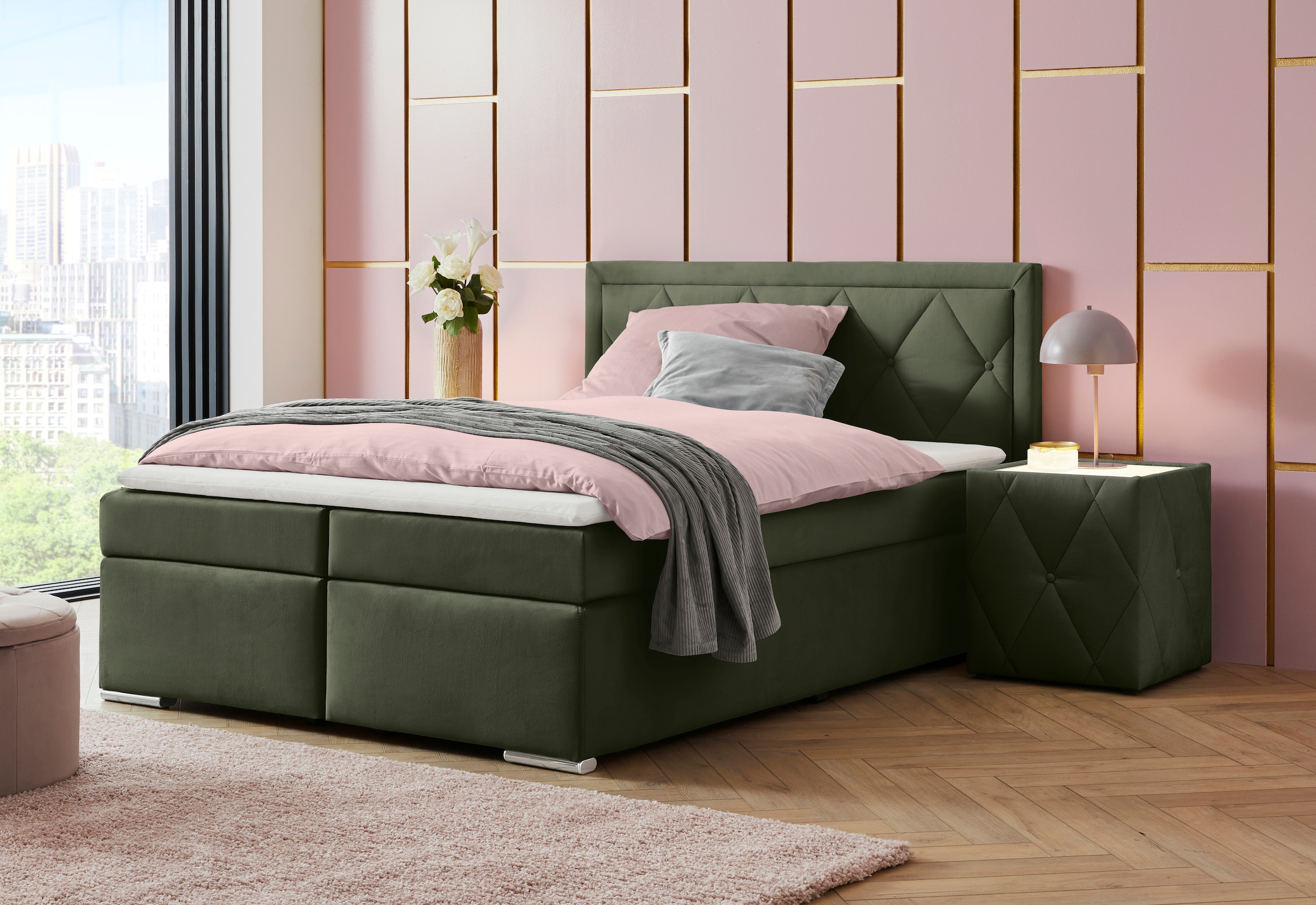 Leonique Boxbett »Alfie, Bestseller, wahlweise mit Bettkasten«, mit Knopfheftung im Kopfteil, H2, H3 und H4 wählbar