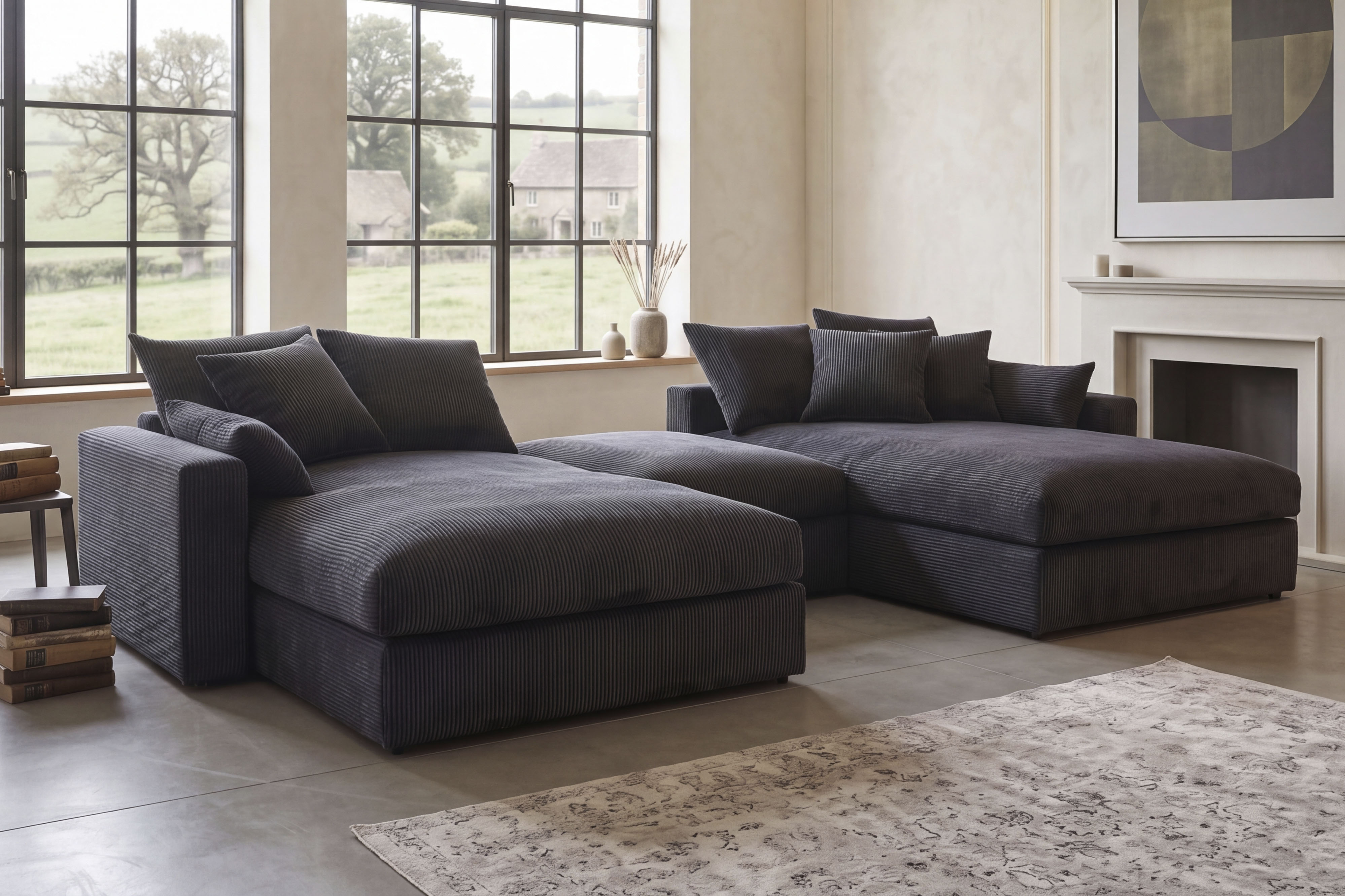 OTTO home Wohnlandschaft "Cosy Lounge U-Form, Breite 385 cm" Mega-Sofa mit Cordstoff bezogen, mit Federkern & 5 Zierkissen