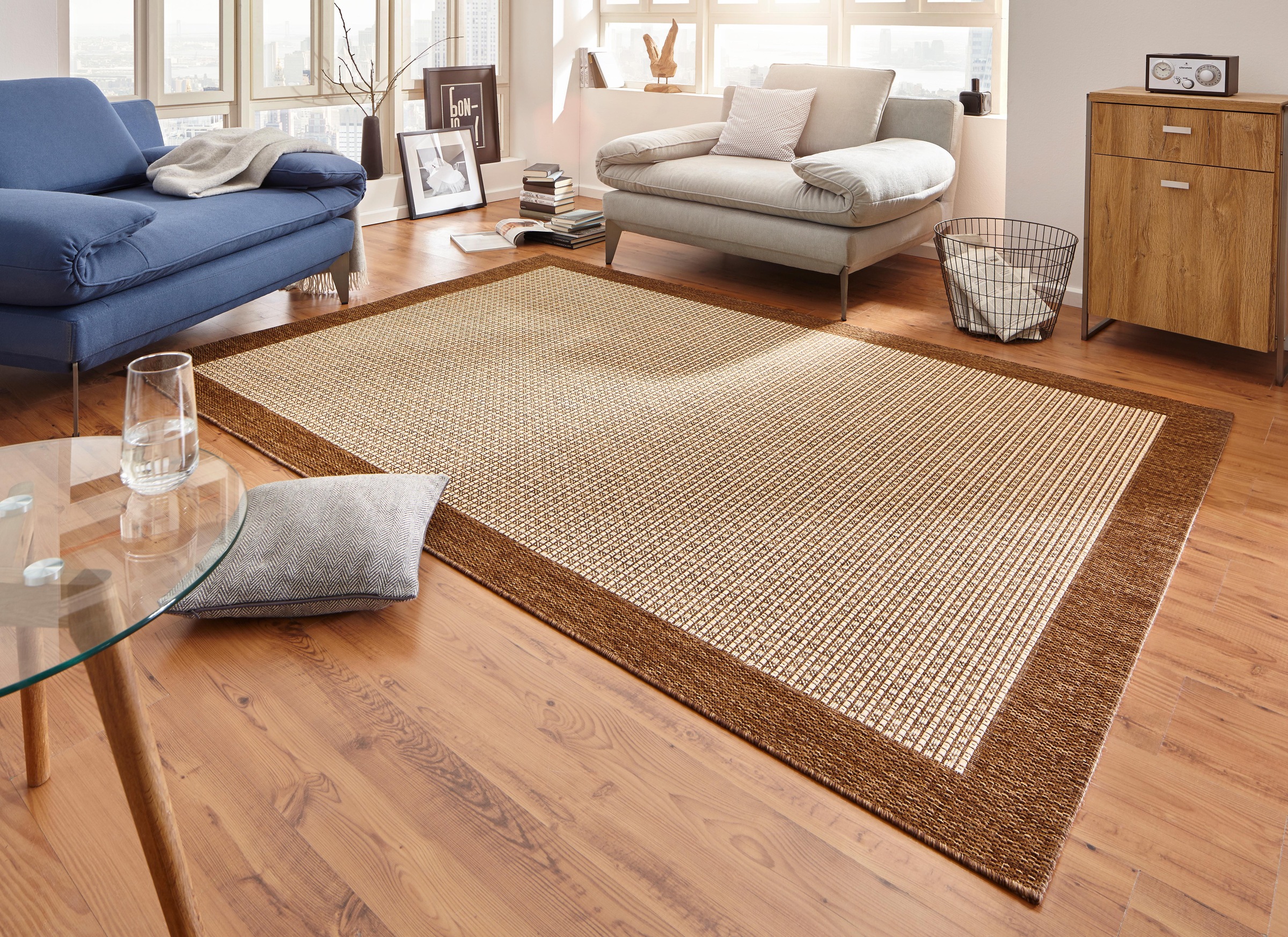 HANSE Home Teppich »Simple«, rechteckig, 8 mm Höhe, Flachgewebe Indoor, Sisal Optik, Bordüren Design, Robust, Pflegeleicht
