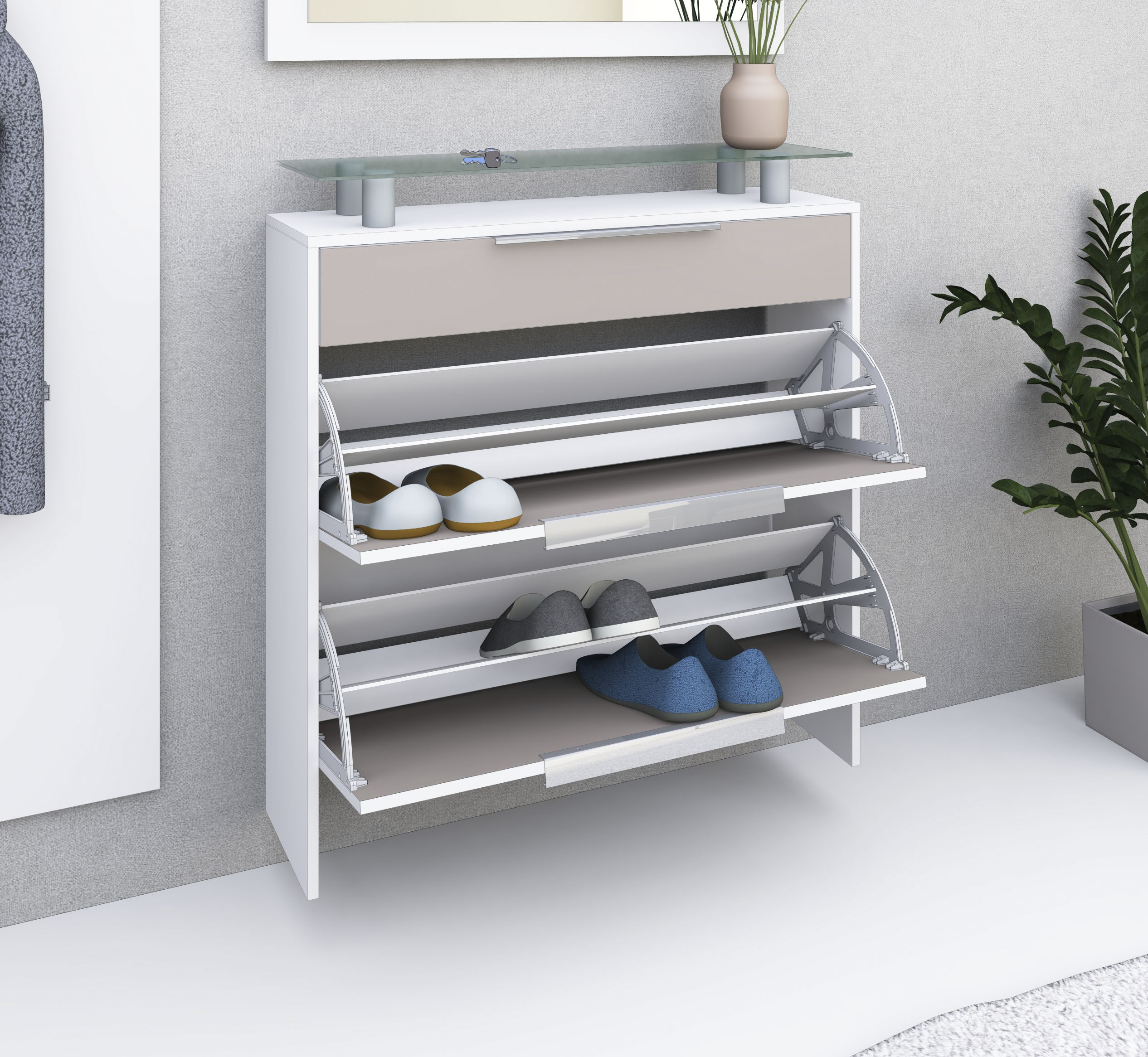 Thumbnail - borchardt Möbel Schuhschrank "Oliva", Breite 89 cm, hängend, mit 2 Doppeltrommel und 1 Schubkasten