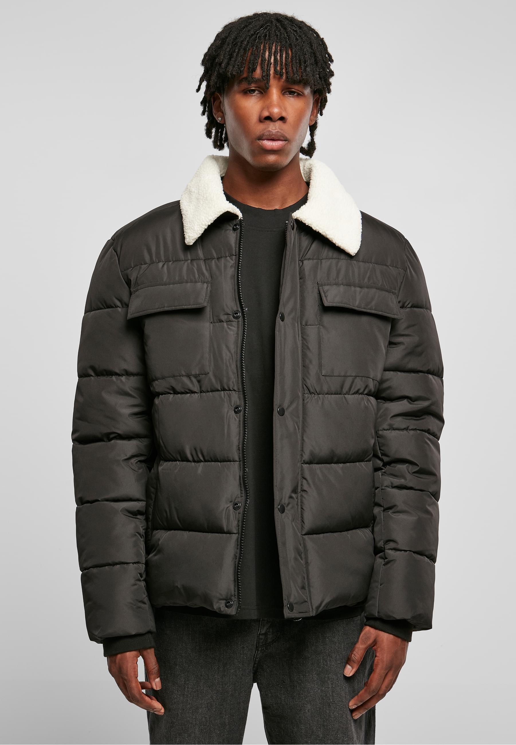 URBAN CLASSICS Winterjacke »Urban Classics Herren Sherpa Collar Padded Shirt Jacket«, (1 St.), ohne Kapuze