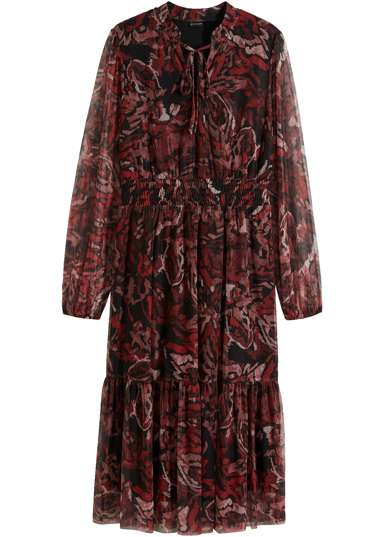 bonprix Midikleid mit Volants-Detail, ausgestellt, feminin