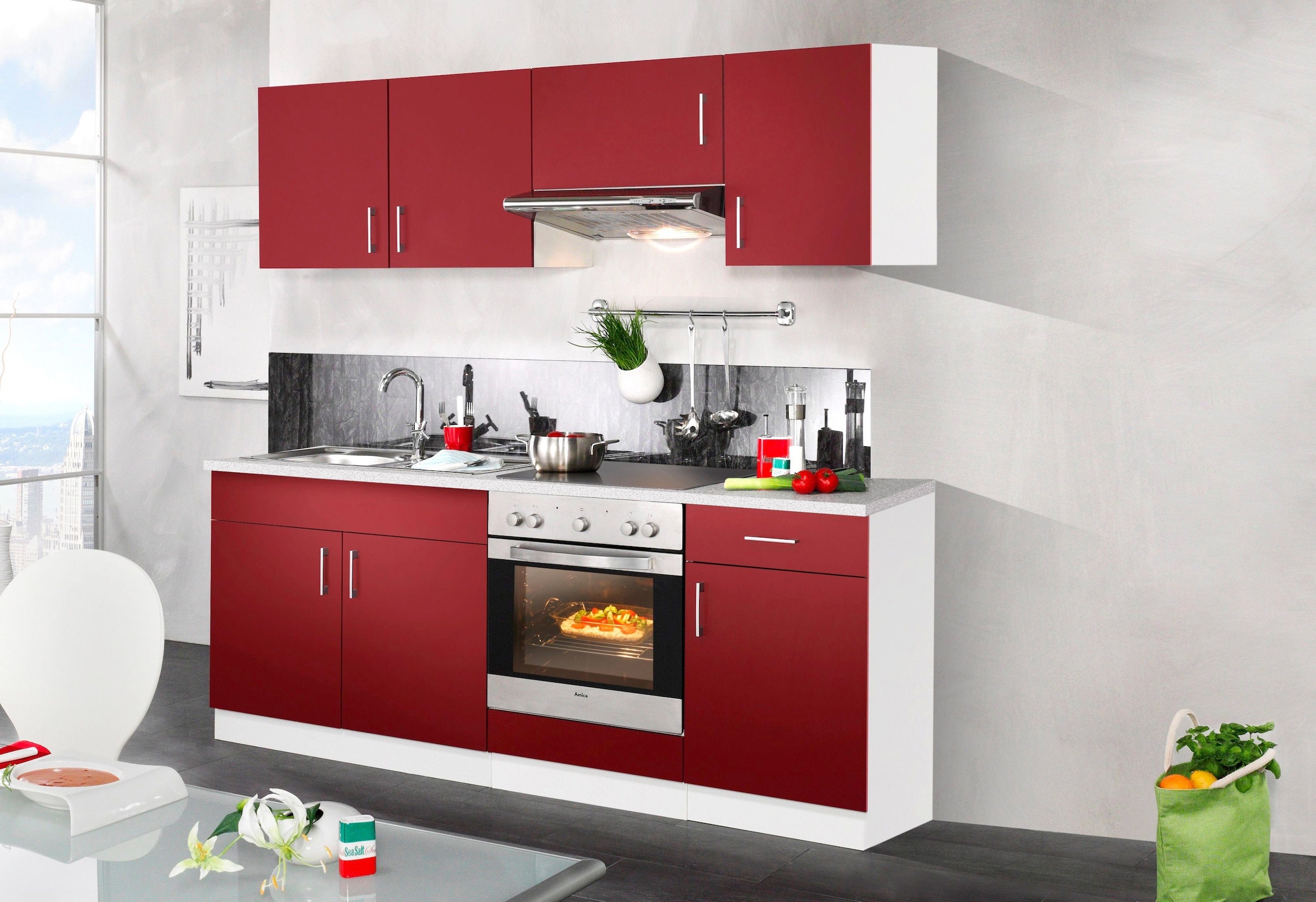 wiho Küchen Küchenzeile »Valencia«, mit E-Geräten, Breite 210 cm