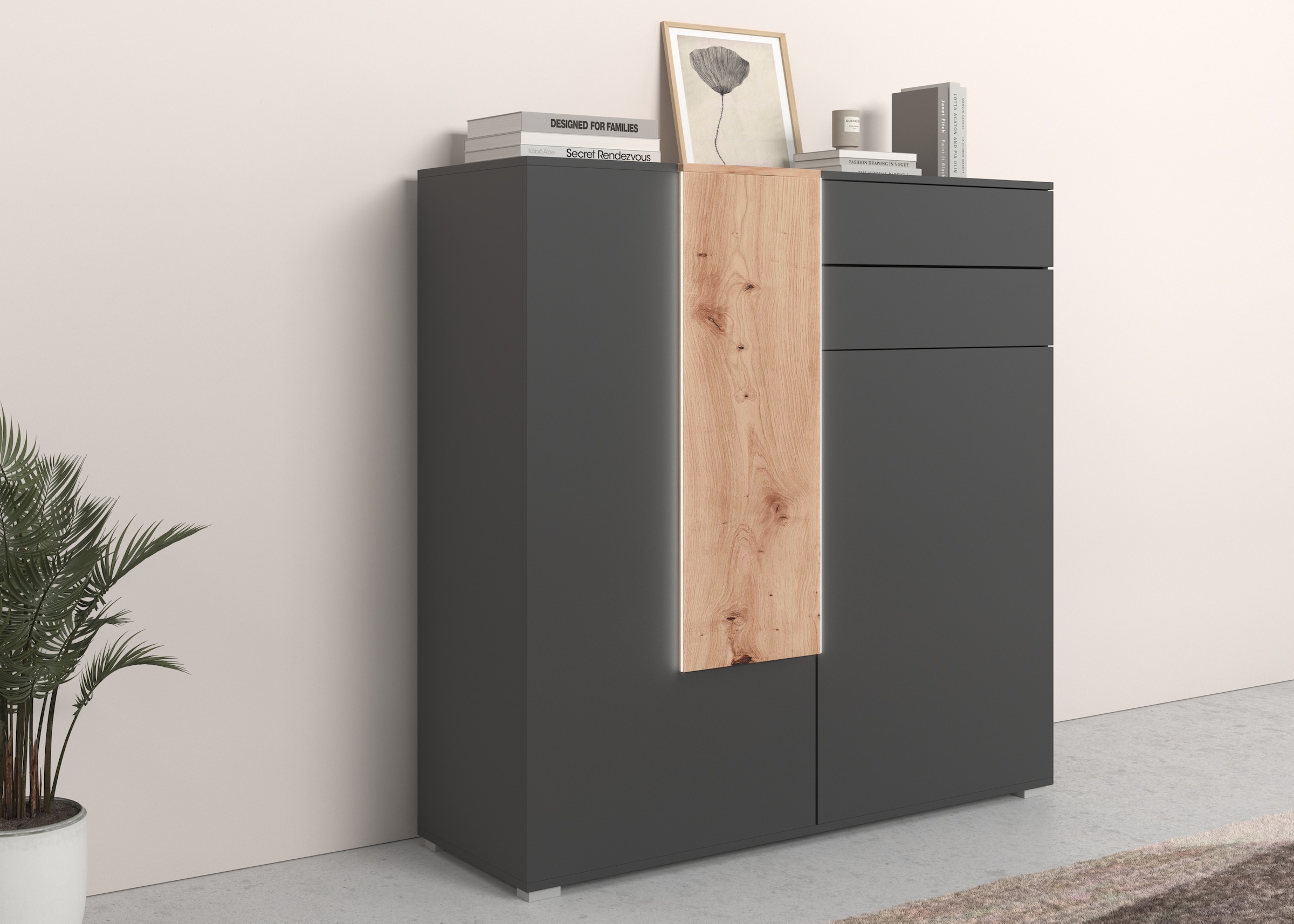 COTTA Highboard "Montana", Stauraumschrank inkl. LED-Beleuchtung, mit Push- günstig online kaufen