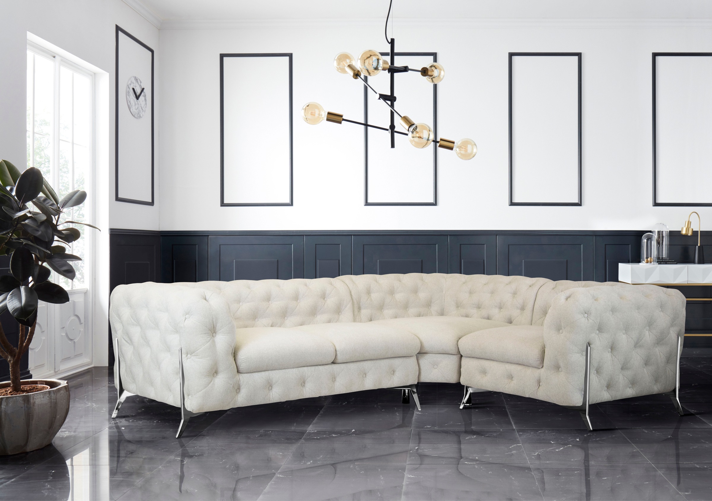 Leonique Chesterfield-Sofa »Amaury L-Form«, moderne Chersterfield-Optik, Breite 262 cm, Fußfarbe wählbar