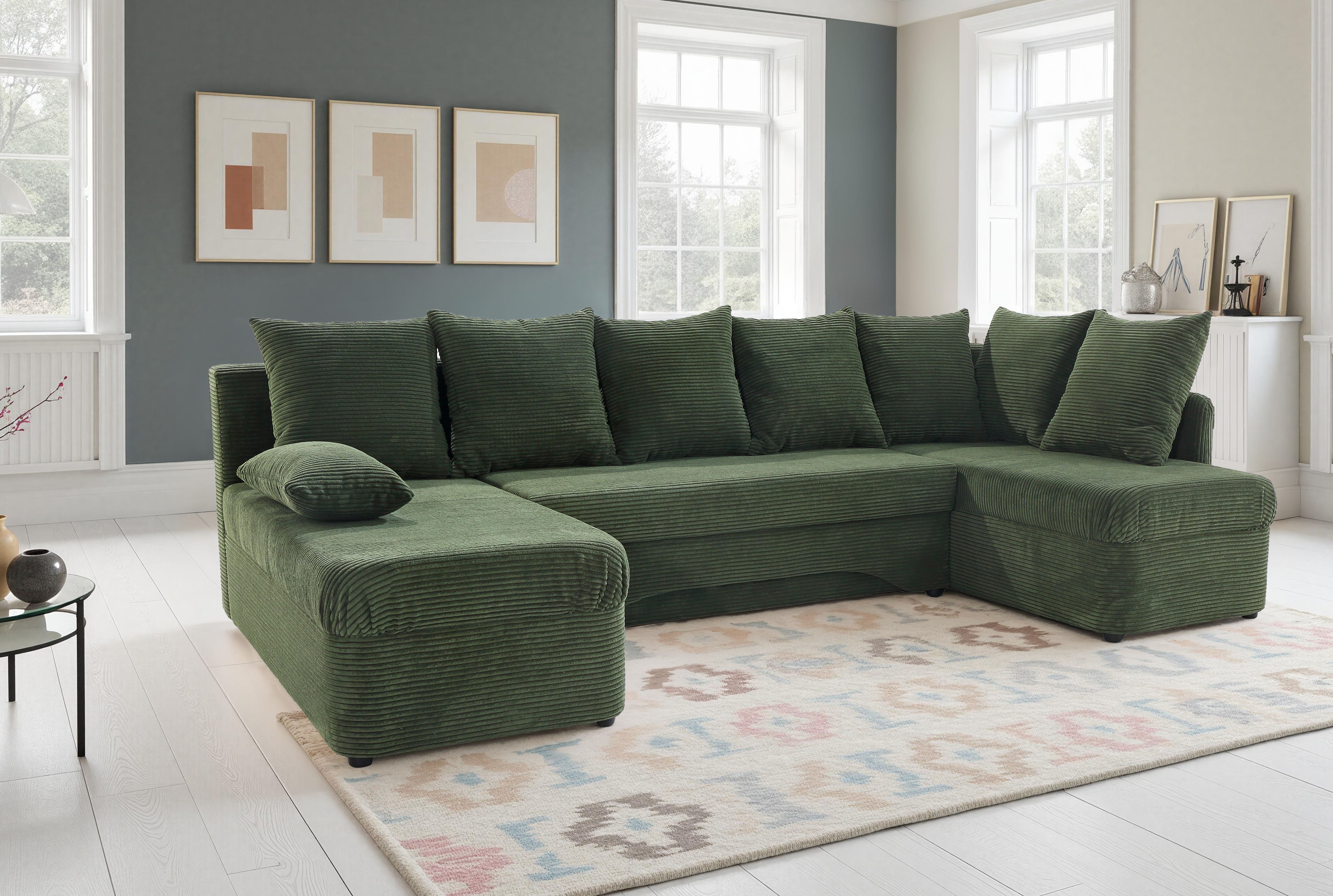 Jockenhöfer Gruppe Wohnlandschaft "Arktis U-Form, B: 260 cm, auch in Cord" Sofa mit Bettkasten & Schlaffunktion, zahlreiche Kissen