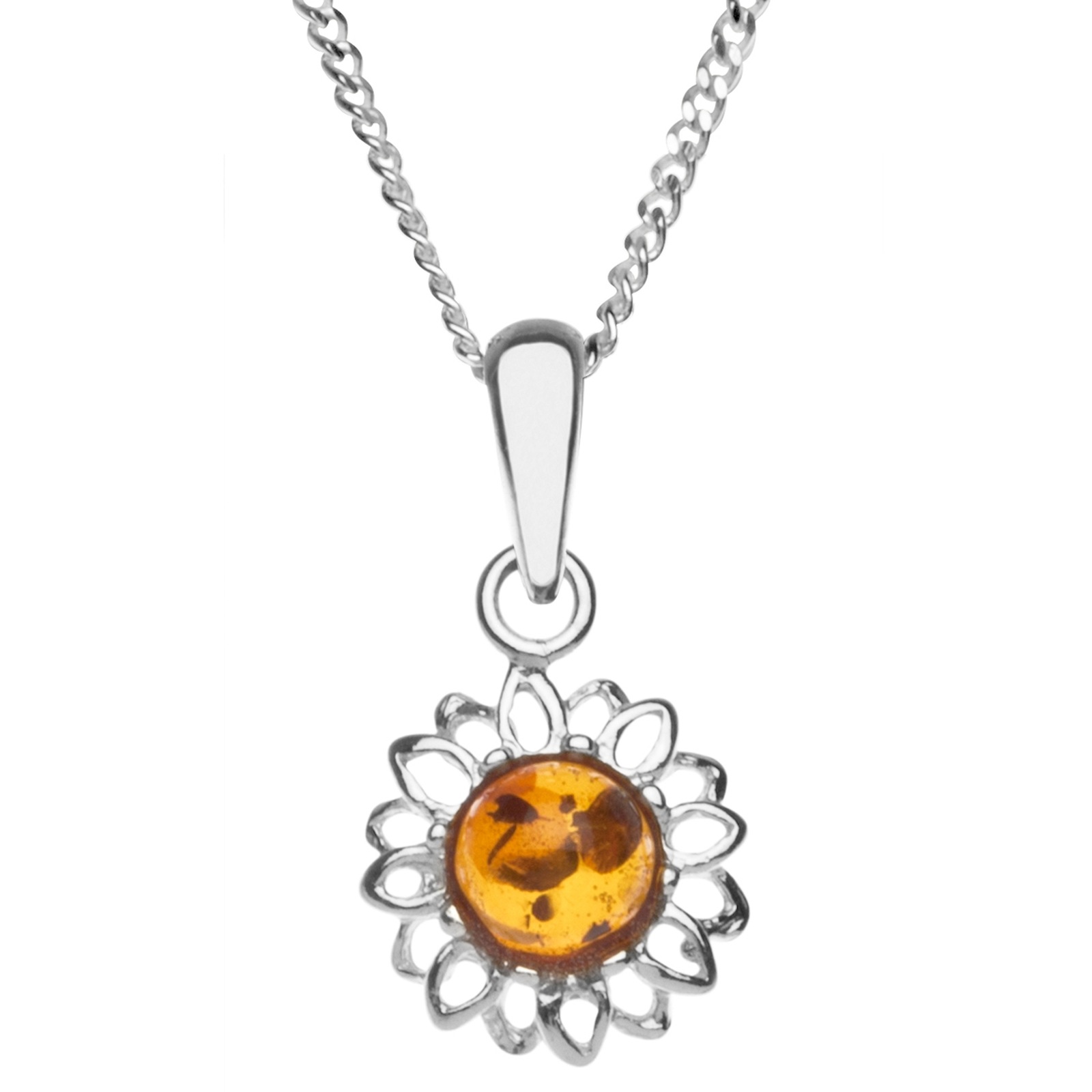 Kette mit Anhänger OSTSEE-SCHMUCK "Ostsee-Schmuck Kette mit Anhänger Blüte 12 mm" Gr. 42, silber, Halsketten, Damen, 42cm, Silber 925 (Sterlingsilber), L: 40 4