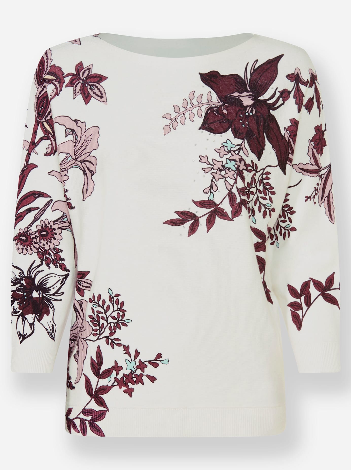 Lady 3/4 Sleeve Sweater Ecru/Burgundy 46 3