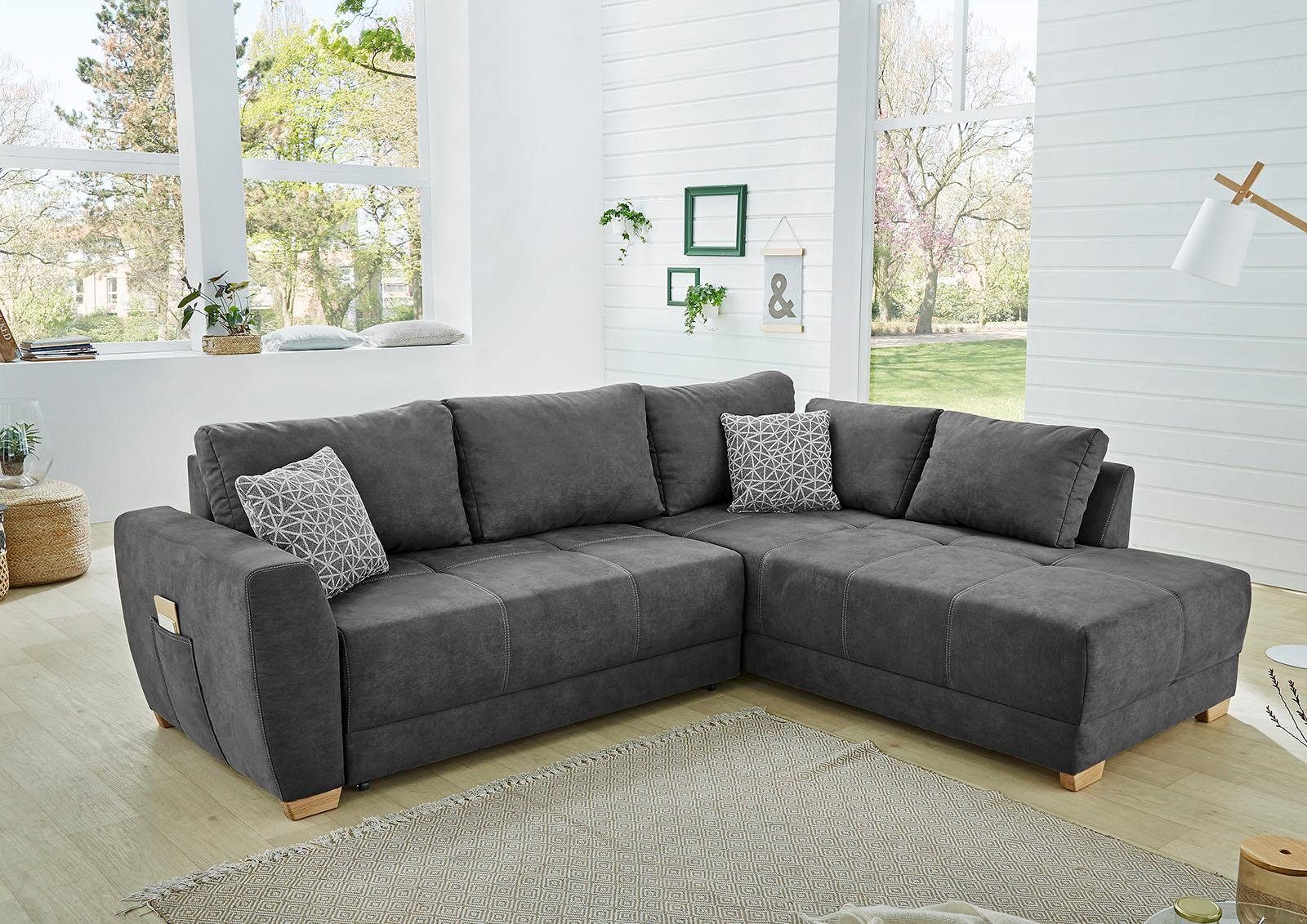 Jockenhöfer Gruppe Ecksofa "Luzern L-Form, B: 254 cm" mit Schlaffunktion, Bettkasten, seitl. Tasche & Zierkissen