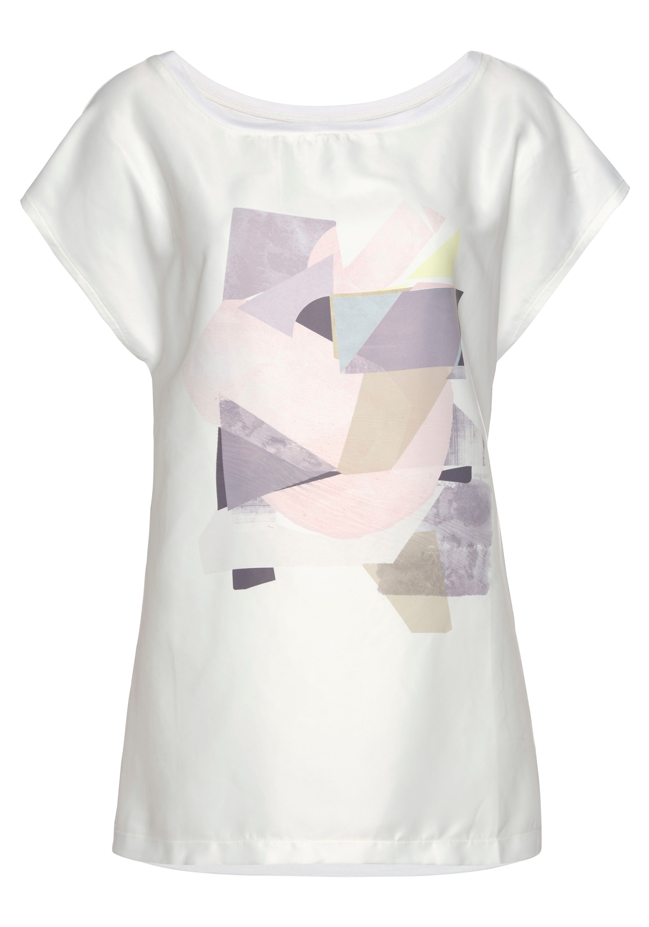 LASCANA Kurzarmshirt, mit Frontprint, lockeres T-Shirt mit Vorderseite aus Satin