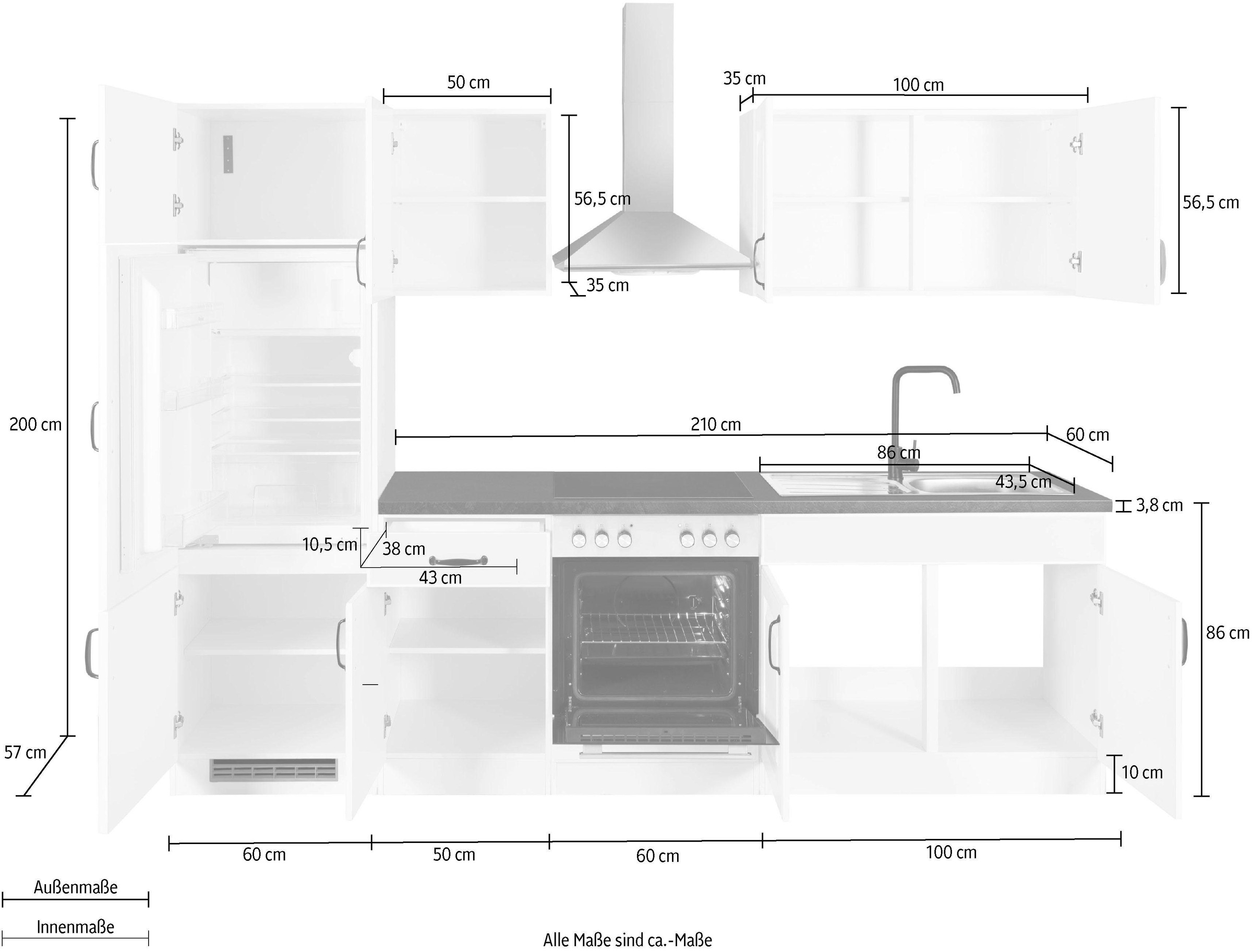 wiho Küchen Küchenzeile »Erla«, ohne E-Geräte, Breite 270 cm