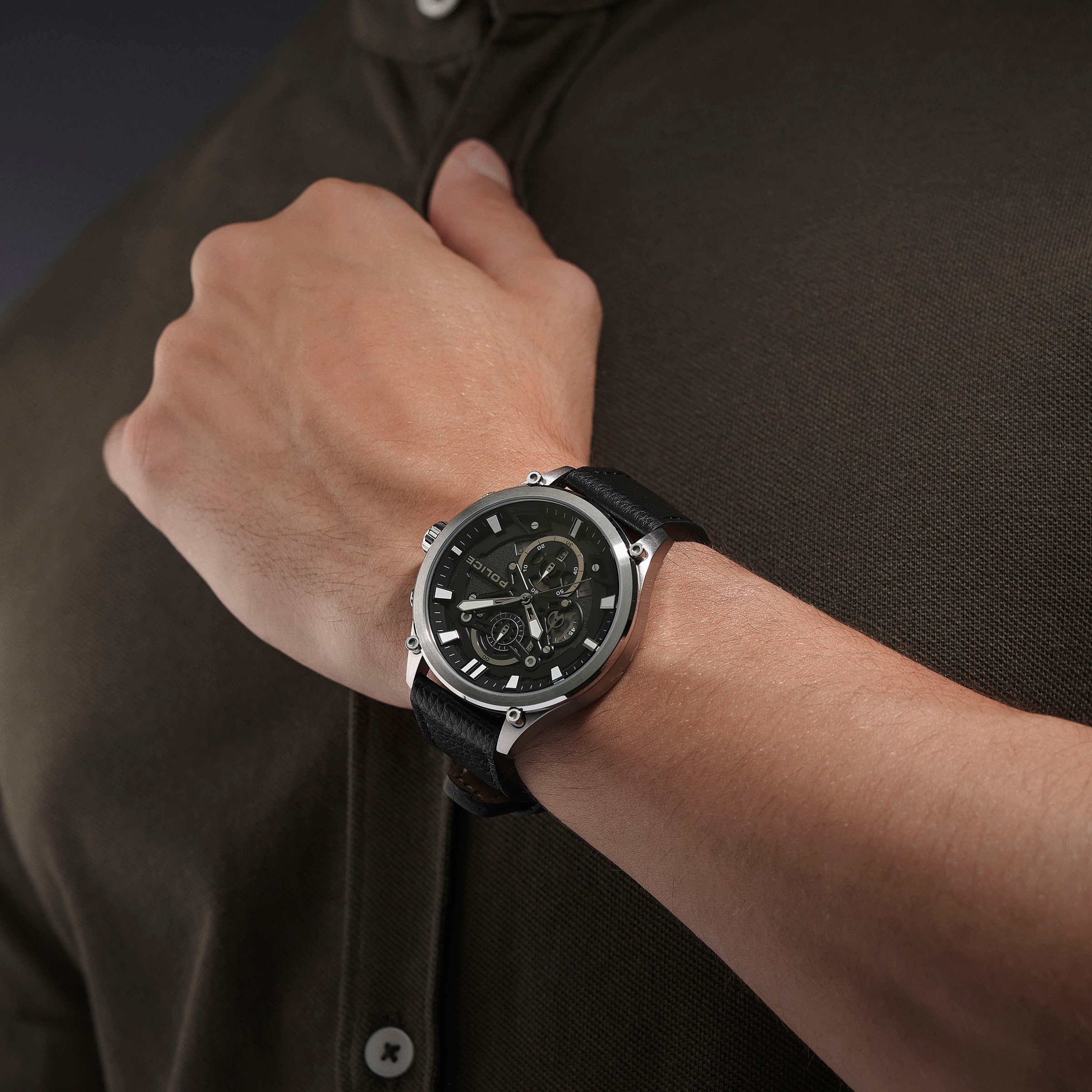 Police Multifunktionsuhr »WADDEN«, Quarzuhr, Armbanduhr, Herrenuhr, Lederarmband, analog