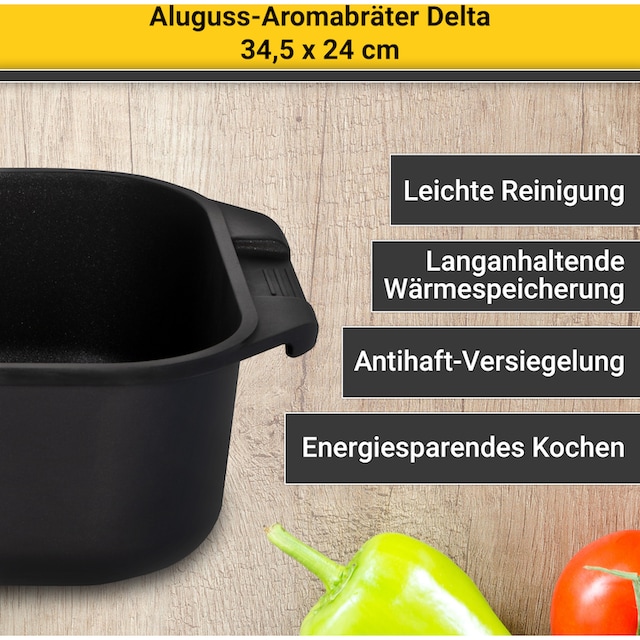 Aluminiumguss, mit Krüger Induktion Glasdeckel | kaufen (1 »Delta«, tlg.), Aromaknopf, Bräter BAUR