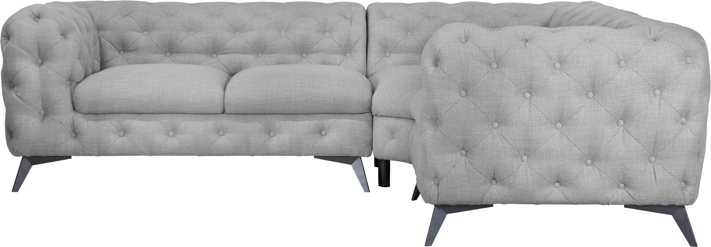 Leonique Chesterfield-Sofa »Ecksofa GLYNIS L-Form mit Wellenunterfederung, Maße B/T/H 264/264/75cm«, aufwändige Knopfheftung, moderne Chesterfield Optik, Fußfarbe wählbar