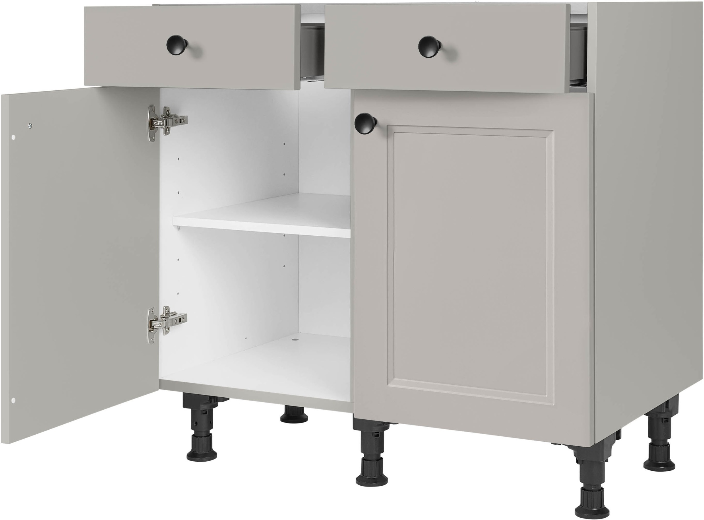 nobilia® Unterschrank »"Cascada", vormontiert, Breite 90 cm, Soft-Close-Funktion«, bei den Schubkästen, inkl. höhenverstellbare Sockelfüße