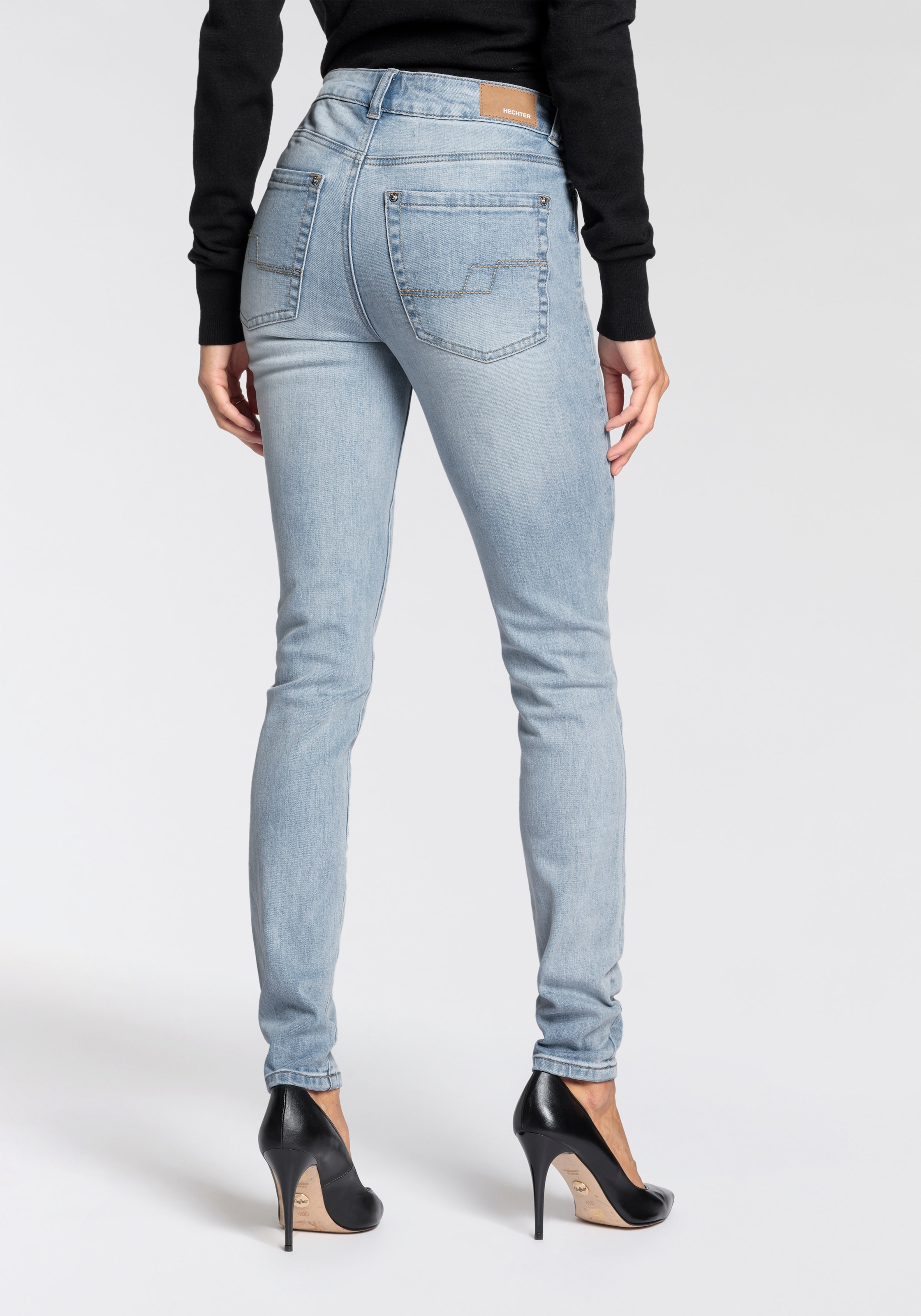 HECHTER PARIS Skinny-fit-Jeans, hohe Leibhöhe, knöchellang, elastischer Twill-Stoff, Used-Waschung