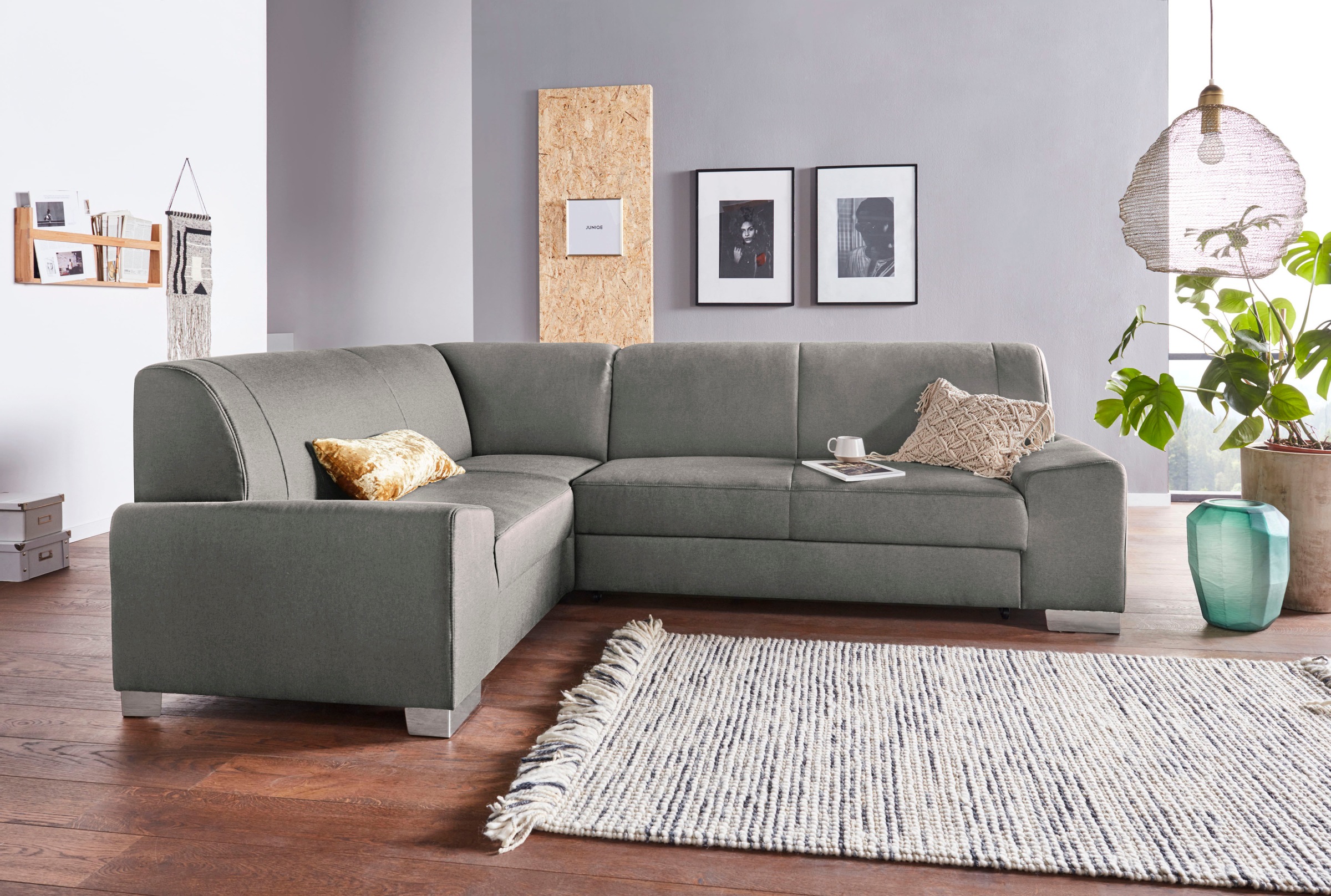 DOMO collection Ecksofa »Anzio in kubischer Formensprache, flache Armlehnen, L-Form«, Wahlweise mit Bettfunktion und Federkern für hohen Sitzkomfort