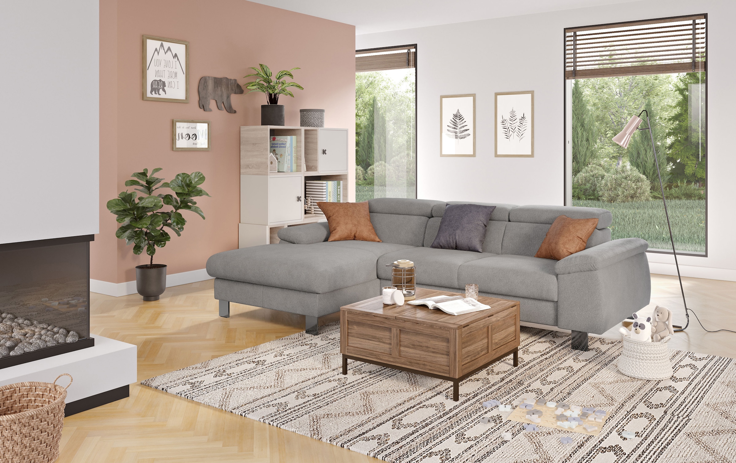 COTTA Ecksofa "Komaris L-Form, B: 244 cm" mit Kopfteilverstellung, optional Schlaffunktion, Bettkasten & Licht