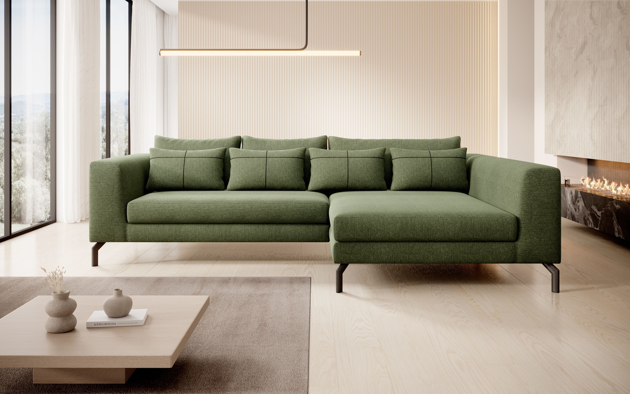 INOSIGN Ecksofa »Cross, mit softem Sitz, L-Form, wendbare Zierkissen, Breite 284 cm«, Couch mit vielen Kissen, stylische Kreuznaht, elegante Metallfüße