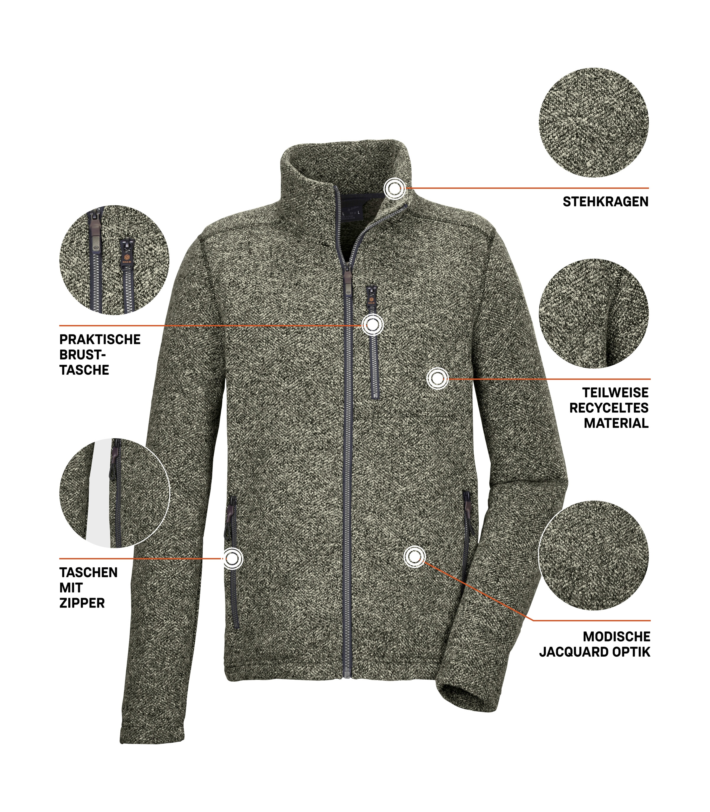 G.I.G.A. DX by killtec Fleecejacke »GW 55 MN KNTFLC JCKT«, Zeitlose Strickfleecejacke, recyceltes Material, Taschen mit Zipper