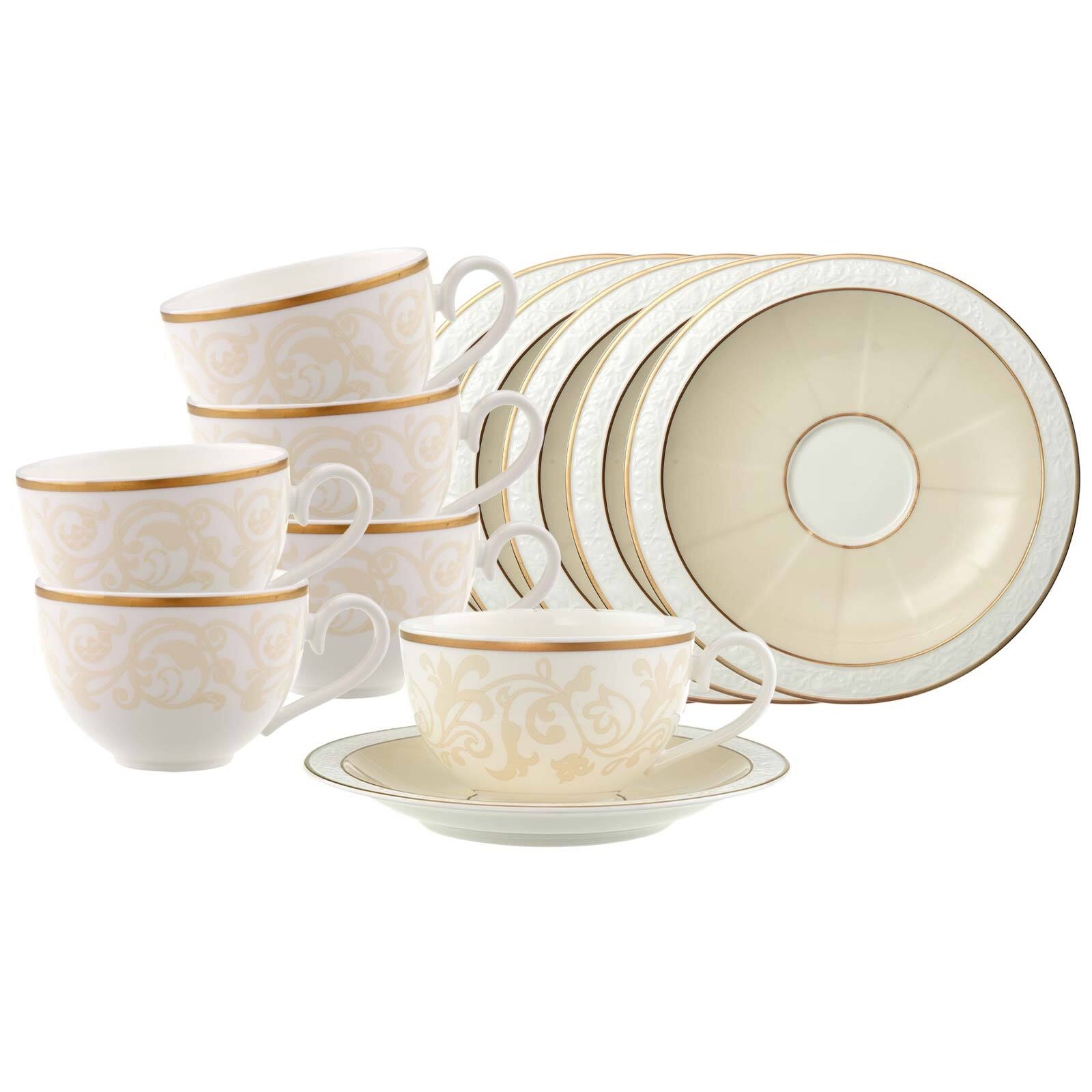 Villeroy & Boch Tasse "Kaffee-/Teetassen mit Untertassen Ivoire 120 ml 6er Set weiß-gold"