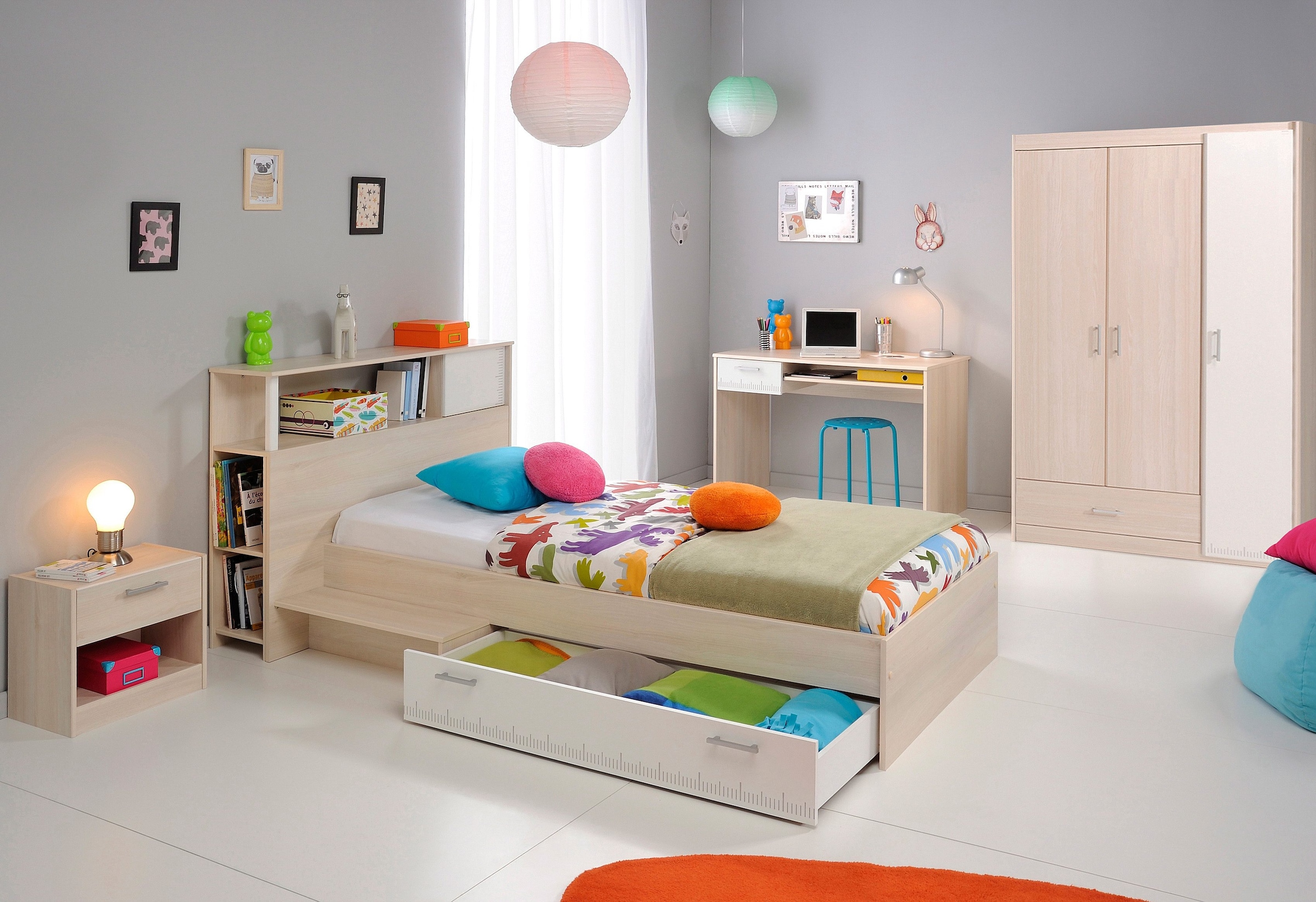 Parisot Jugendzimmer-Set »Charly«, (Set, 6 St., Schrank, Bett, Regal, Nachttisch, Schreibtisch)