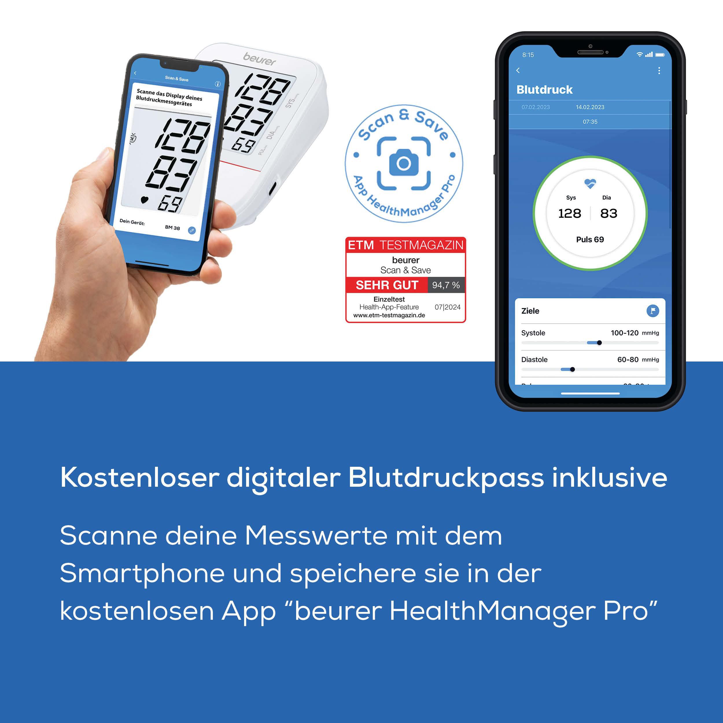 Thumbnail - BEURER Oberarm-Blutdruckmessgerät "BM 38, Medizinprodukt" einfache Blutdruckmessung per Knopfdruck