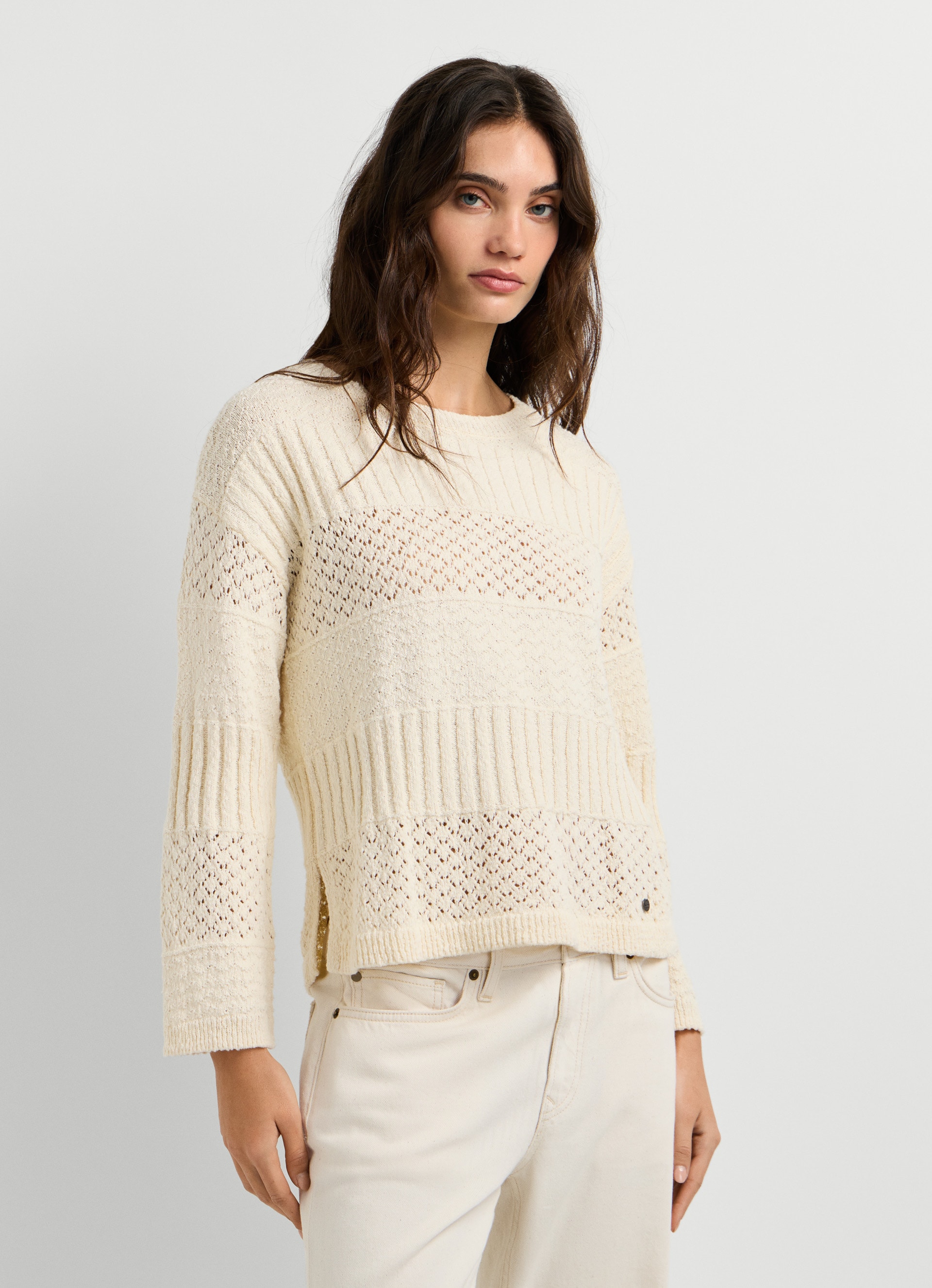 Pepe Jeans Strickpullover "ALAYA" im Strukturmix, reine Baumwolle