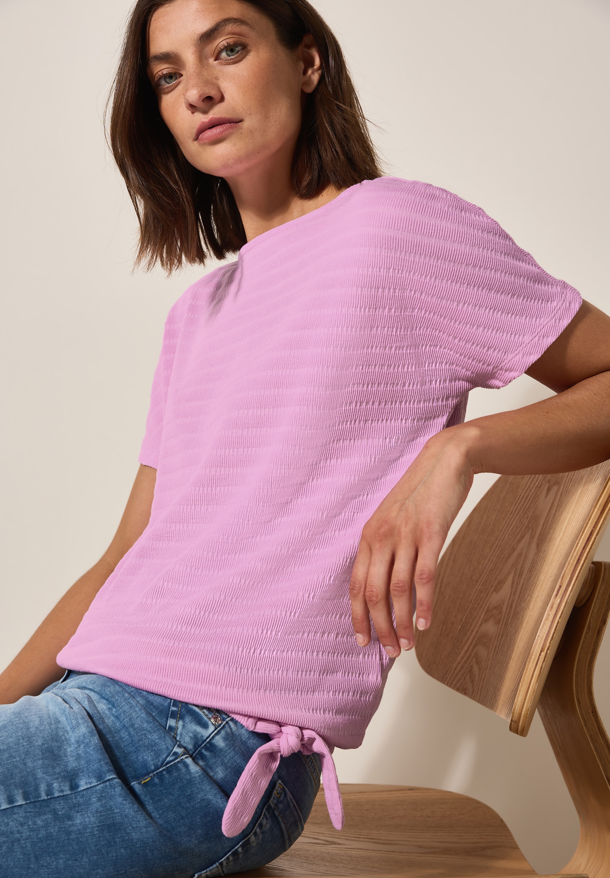 Cecil T-Shirt, in Smok-Optik und mit Knoten-Detail günstig online kaufen