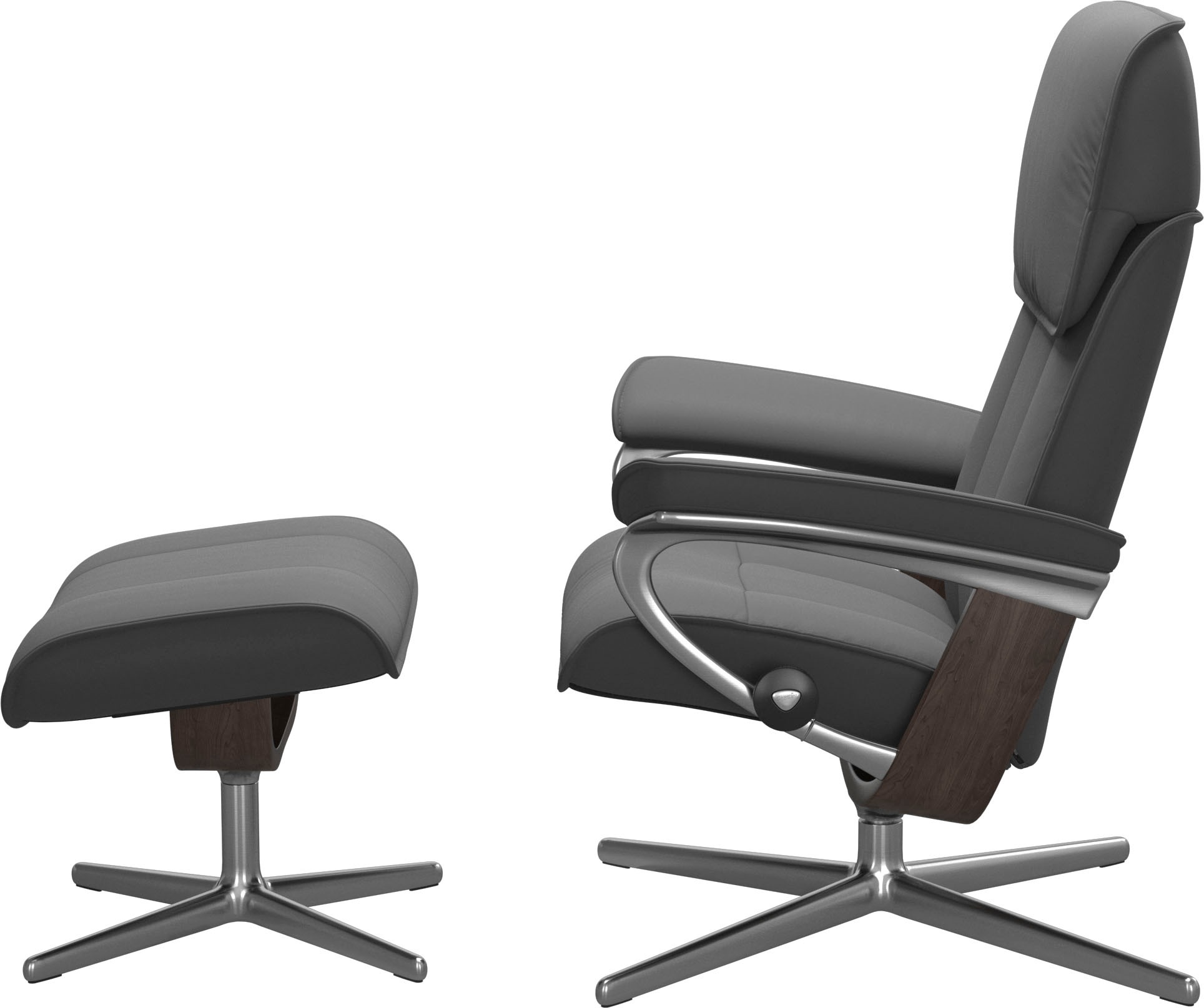 Stressless Admiral Recliner Chair grey Batick Leather with Ottoman 3