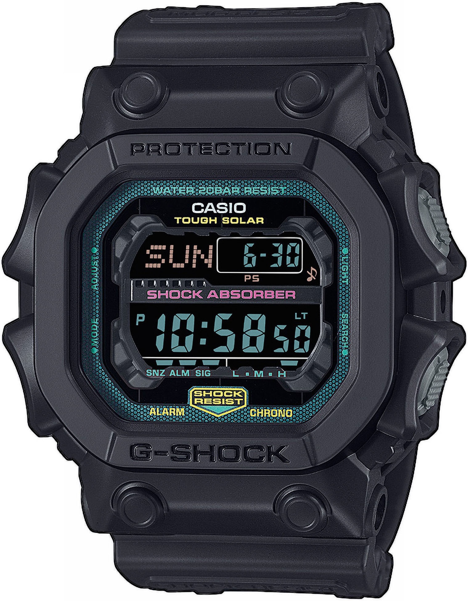 CASIO G-SHOCK Chronograph, Armbanduhr, Solar, Herrenuhr, digital,bis 20bar wasserd.Resinarmband
