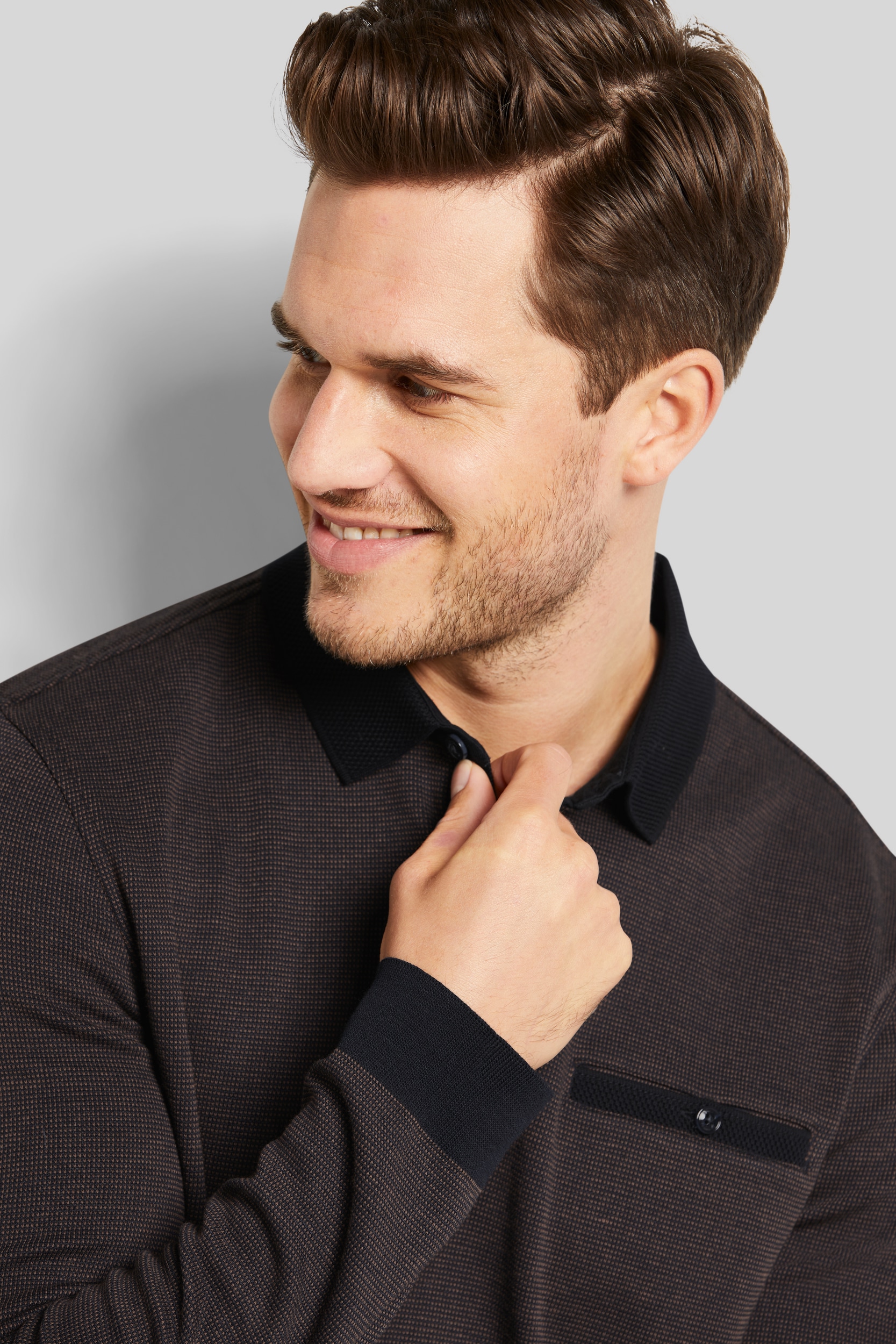 bugatti Langarm-Poloshirt, in 2-tone-Optik