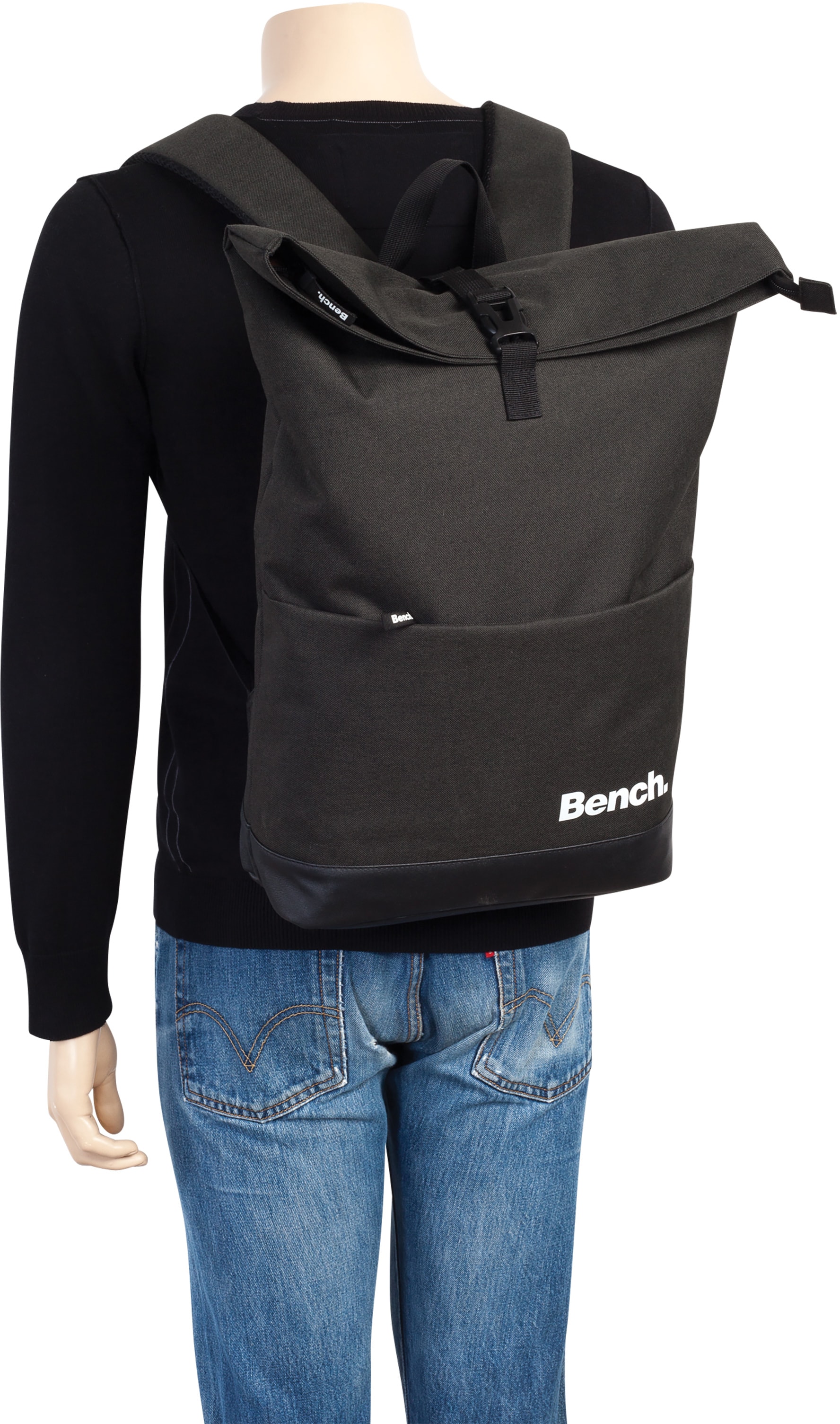 Bench. Laptoprucksack »Roll-Top, schwarz«, Freizeitrucksack Schulrucksack Arbeitsrucksack Cityrucksack