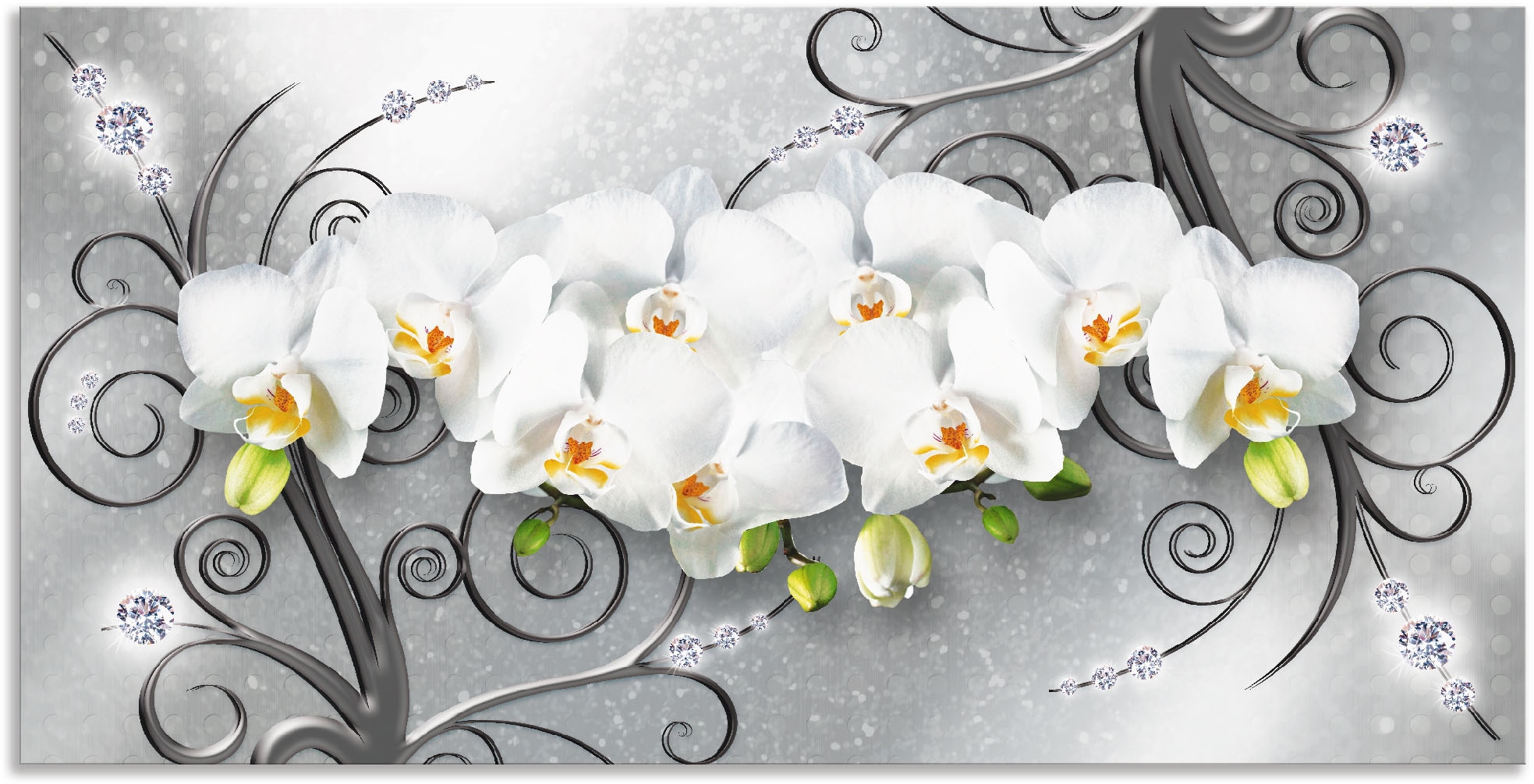 Artland Wandbild "weiße Orchideen auf Ornamenten" Blumenbilder 1 Stk. tlg. günstig online kaufen