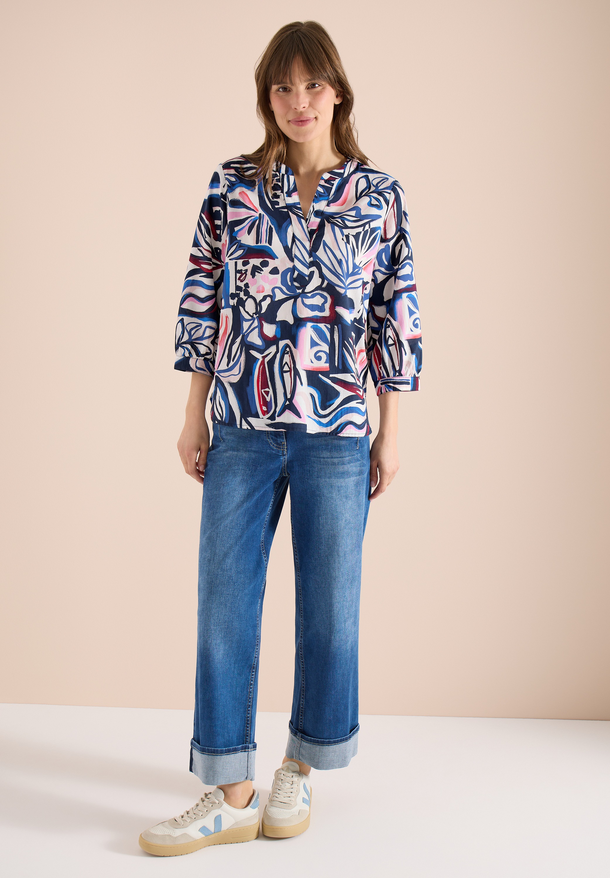 Langarmbluse CECIL, Damen, Gr. XXL (46), universal blau, Web, 100% Baumwolle, gemustert, klassisch normal, Rundhals, Bündchen, Blusen, aus reiner Baumwolle 2