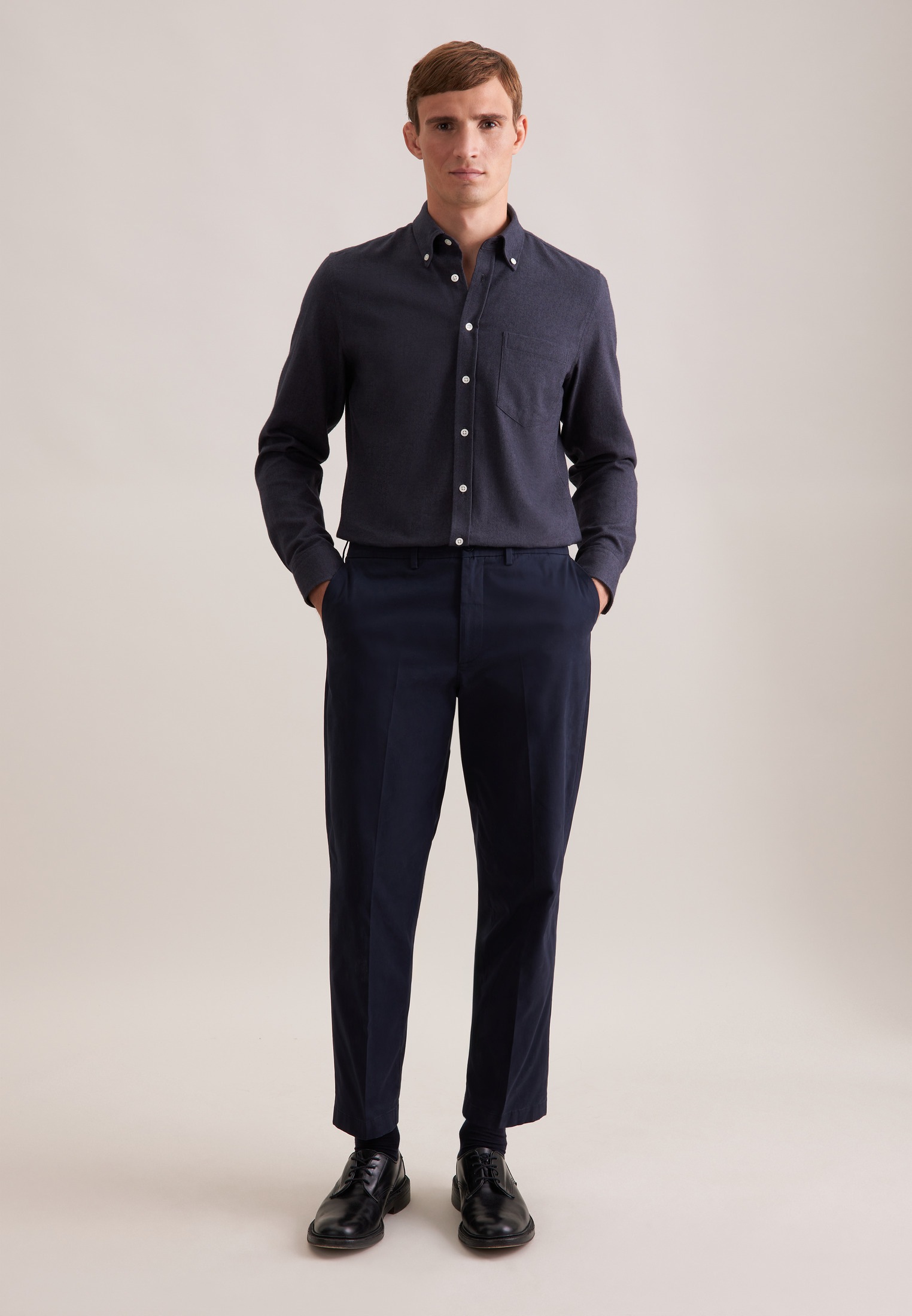 seidensticker Flanellhemd, Slim 1/1 Button-Down-Kragen Uni