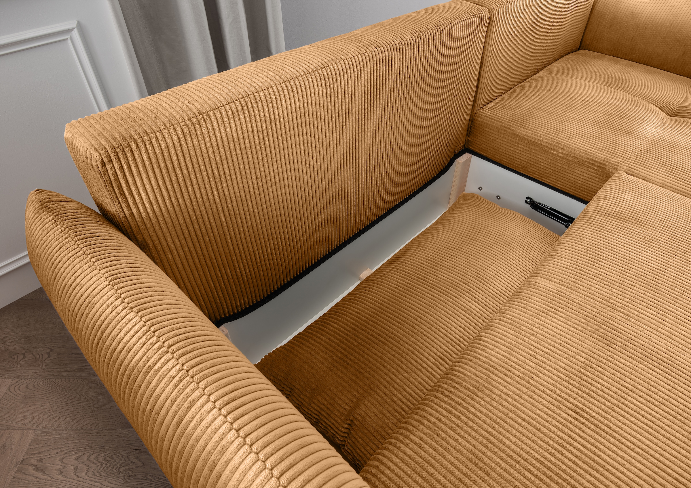 INOSIGN Ecksofa »Mara, L-Form, aktueller Cord Bezug und tolle Farben, schmale Armlehnen«, whlw. mit Bettfunktion,Recamiere links/rechts montierbar, Breite 238cm