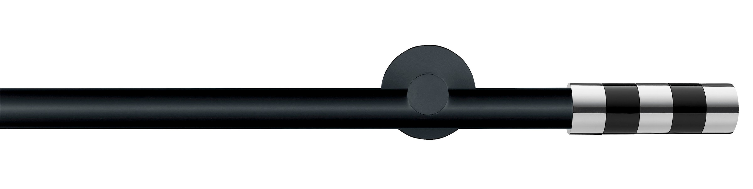 GARESA Gardinenstange »BLACK«, 1 läufig-läufig, Wunschmaßlänge, Vorhanggarnitur, Innenlauf, verlängerbar, Knopf abgeschrägt 2-farbig