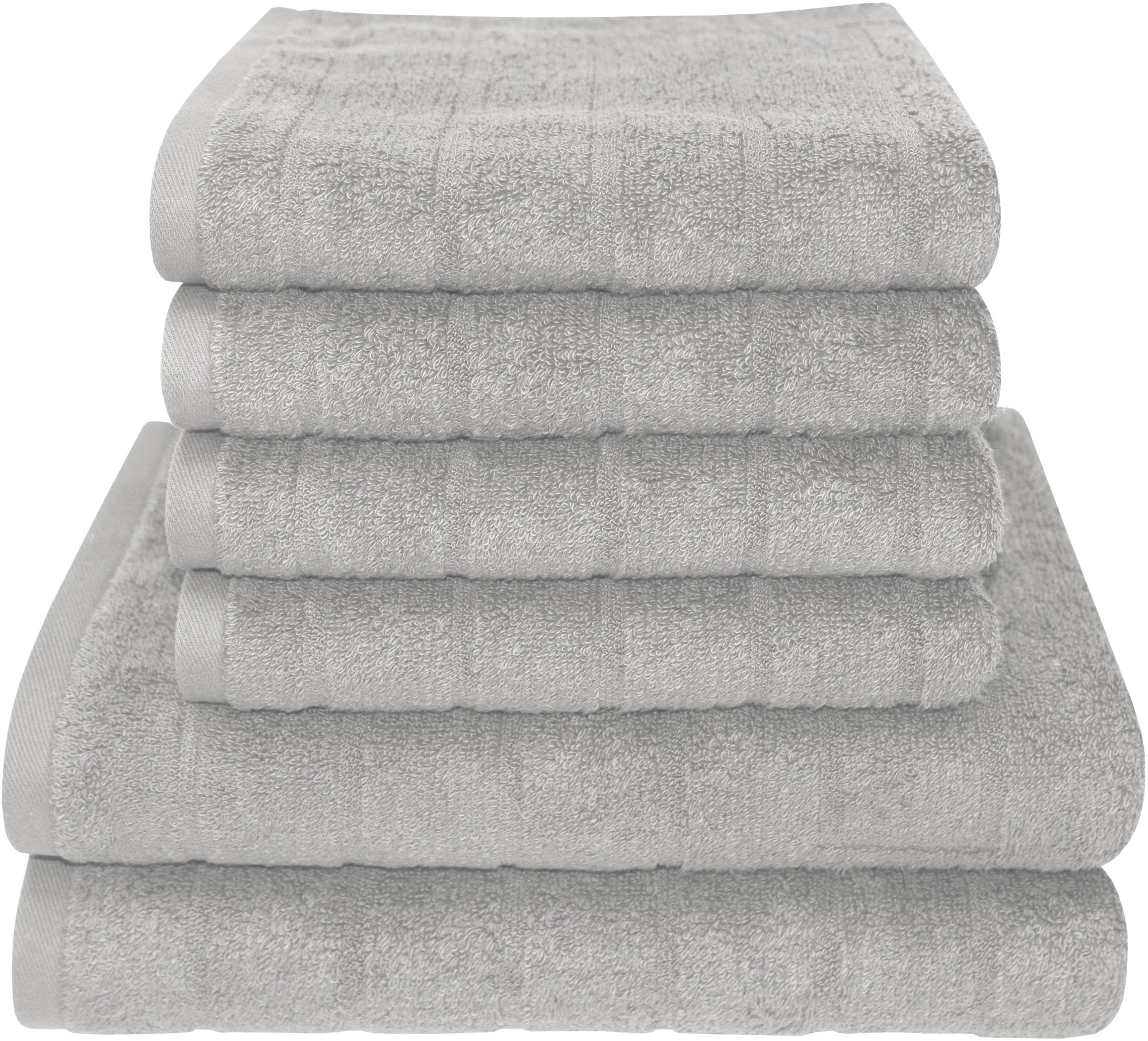 Handtuch Set DYCKHOFF, silber, Walkfrottier, Obermaterial: 100% Baumwolle, Handtuch-Sets, "City Lights", 4 Handtücher (50x100cm), 2 Duschtücher