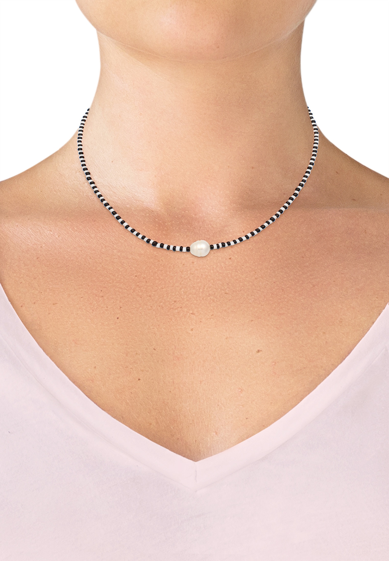 Elli Perlenkette »Barock Perle Glas Beads Schwarz 925 Sterling Silber«