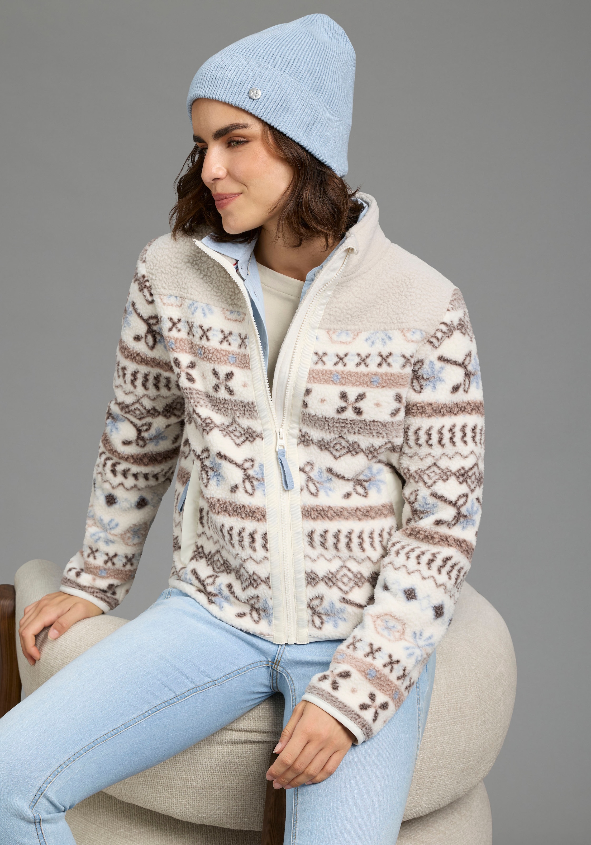 KangaROOS Fleecejacke ohne Kapuze Teddy Fleece mit Druck für den Übergang