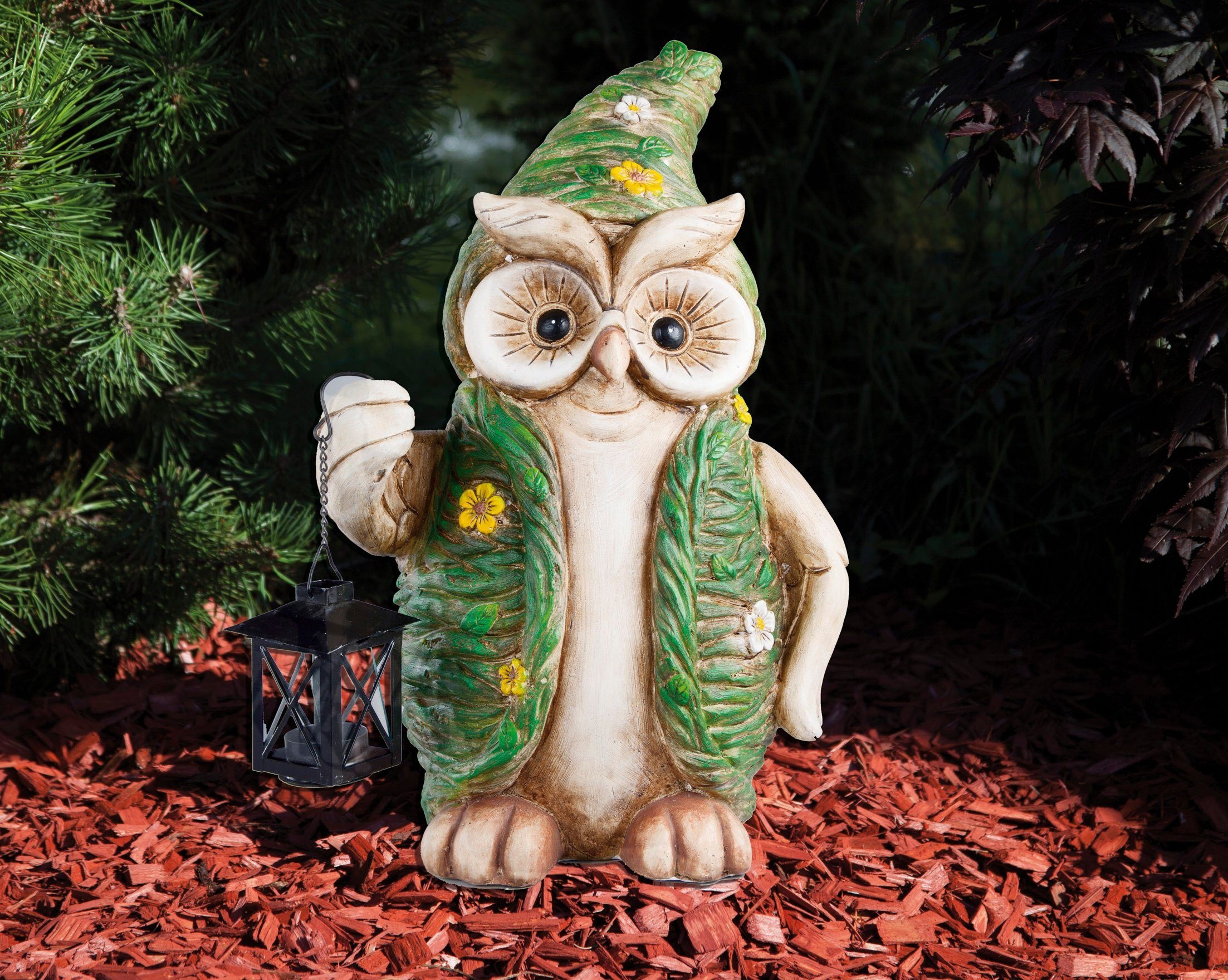 XL-Eule-Frühlingsedition aus Keramik mit Metall-Laterne