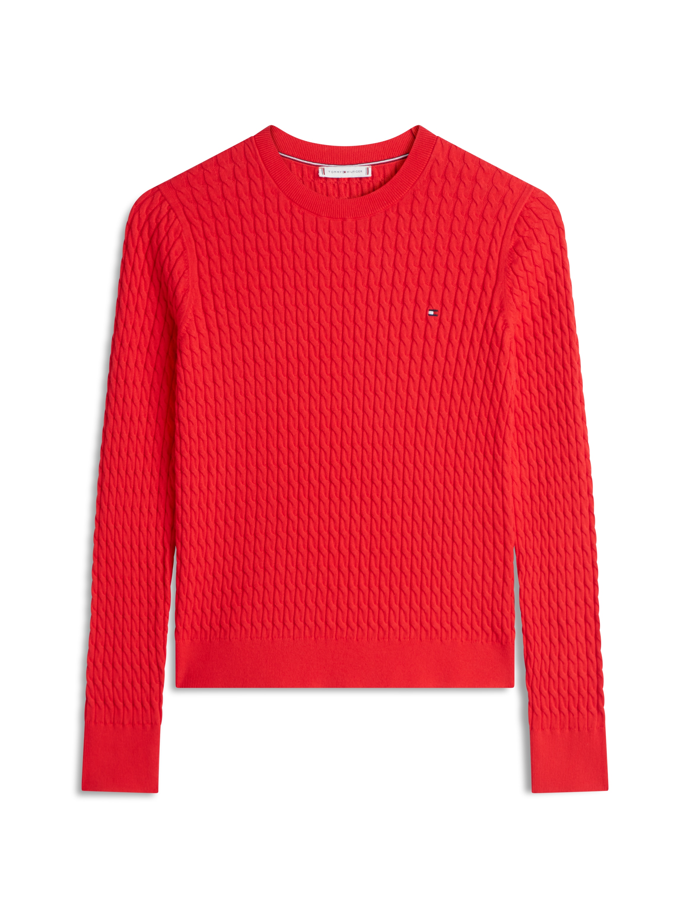 Tommy Hilfiger Rundhalspullover »CO CABLE C-NK LS SWEATER« Baumwolle, mit Zopfmuster, Regular Fit