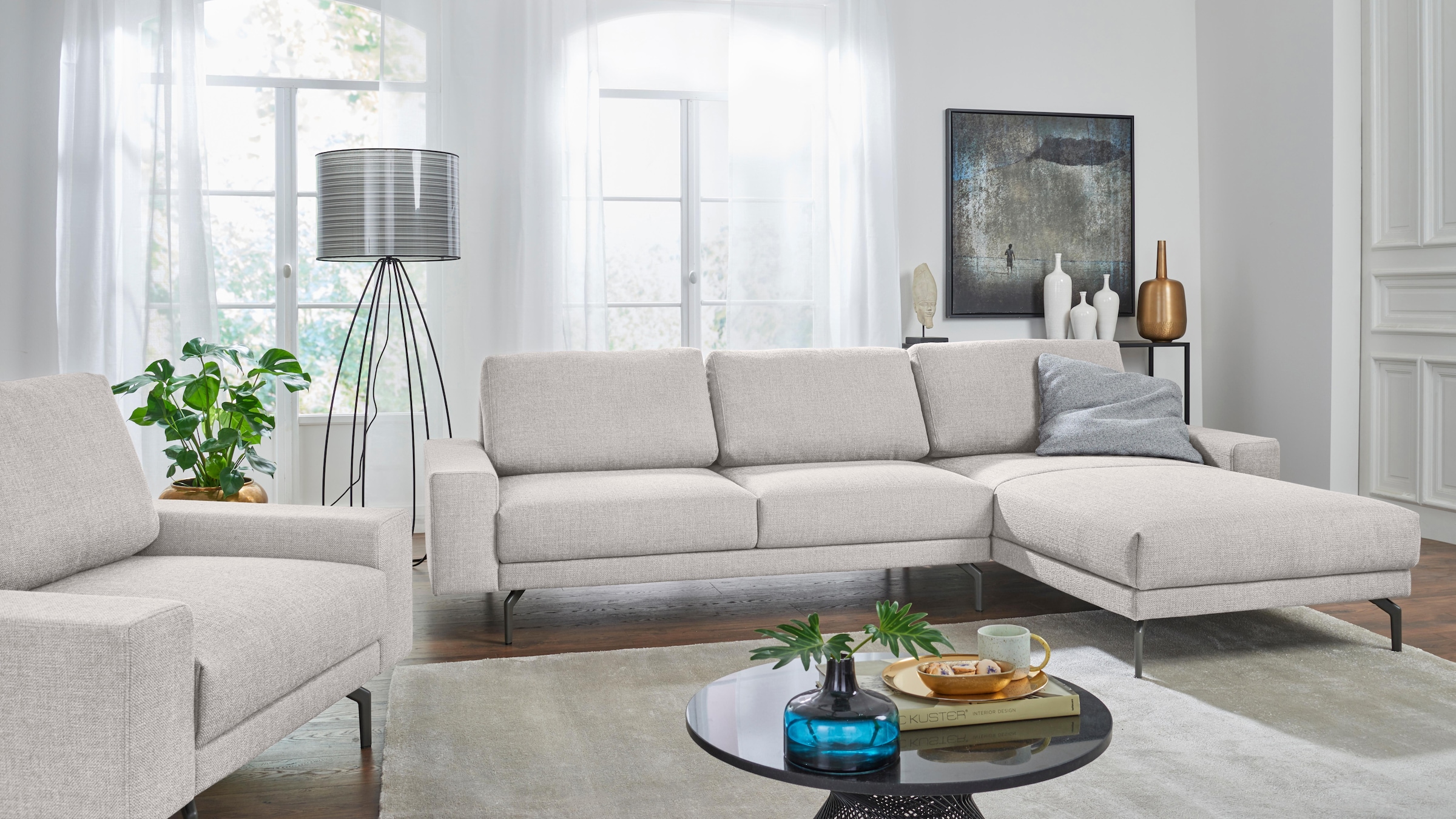 Creation BY ROLF BENZ Ecksofa "CR.450, Designecksofa, Polsterecke, Breite 294cm, L-Form" Armlehne breit und niedrig, Alugussfüße in umbragrau, Breite 294 cm