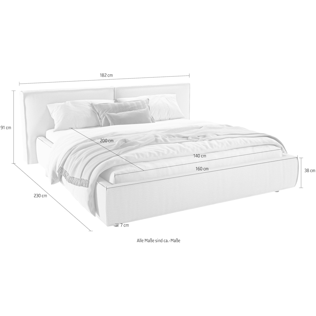 INOSIGN Polsterbett »Adrina mit Biesenoptik, Feincord und Luxus-Microfaser«, bis 280kg, auch in Überlänge 220 cm, 4 Breiten bis 200cm