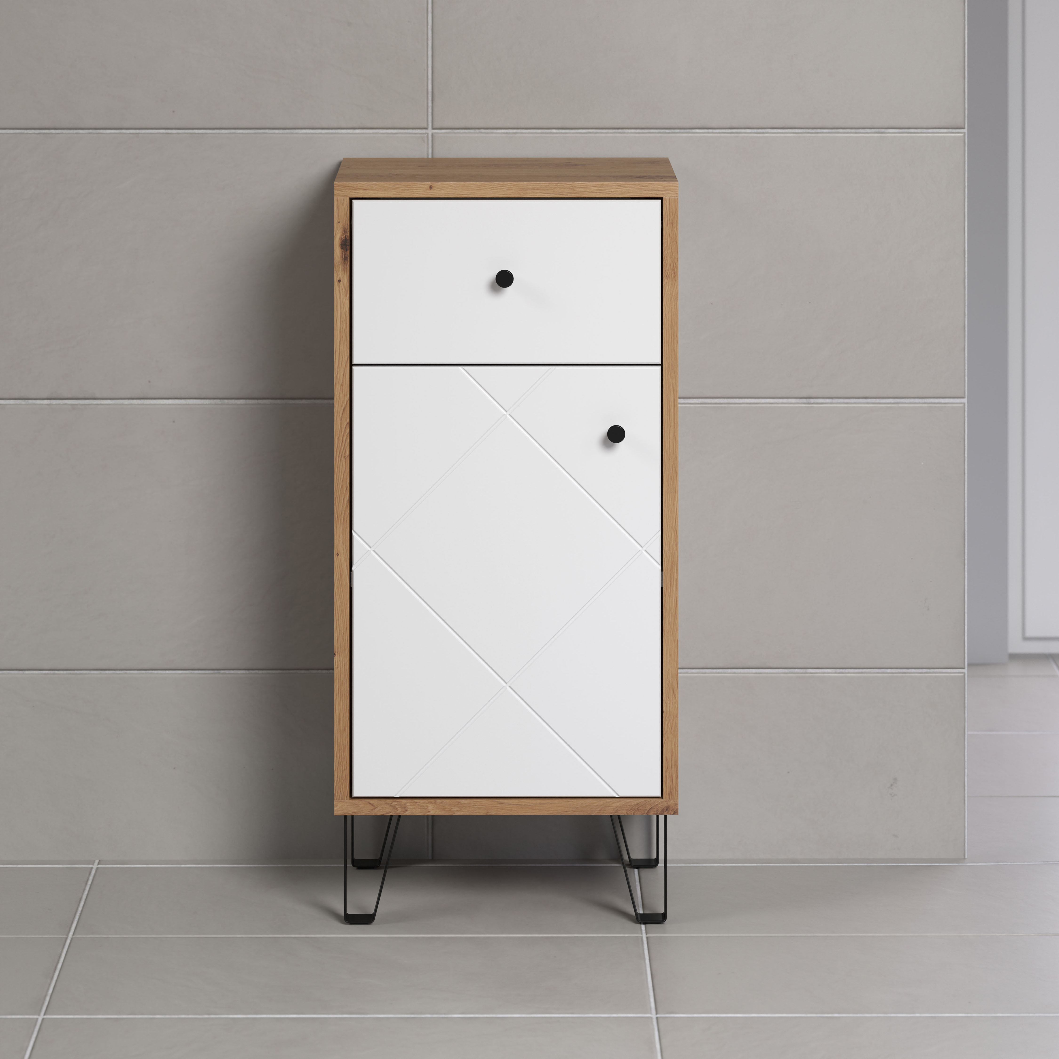 welltime Unterschrank "Tarragona" 1 Stk. tlg. Badezimmerschrank mit Fräsungen in Rautenoptik in Weiß matt