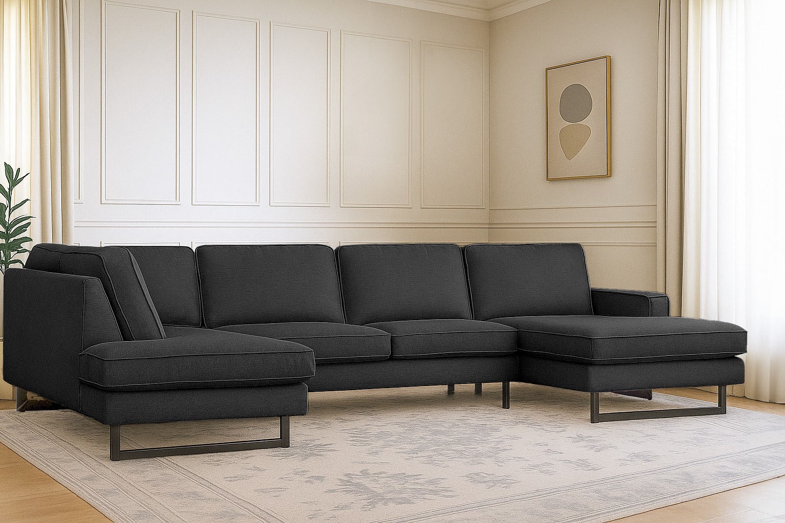 OTTO home Wohnlandschaft "Pinto, 350 cm, U-Form, XXL, mit Ottomanen" Cord, Chenille, Lederoptik, mit Keder, Metallfüße, Wellenunterfederung