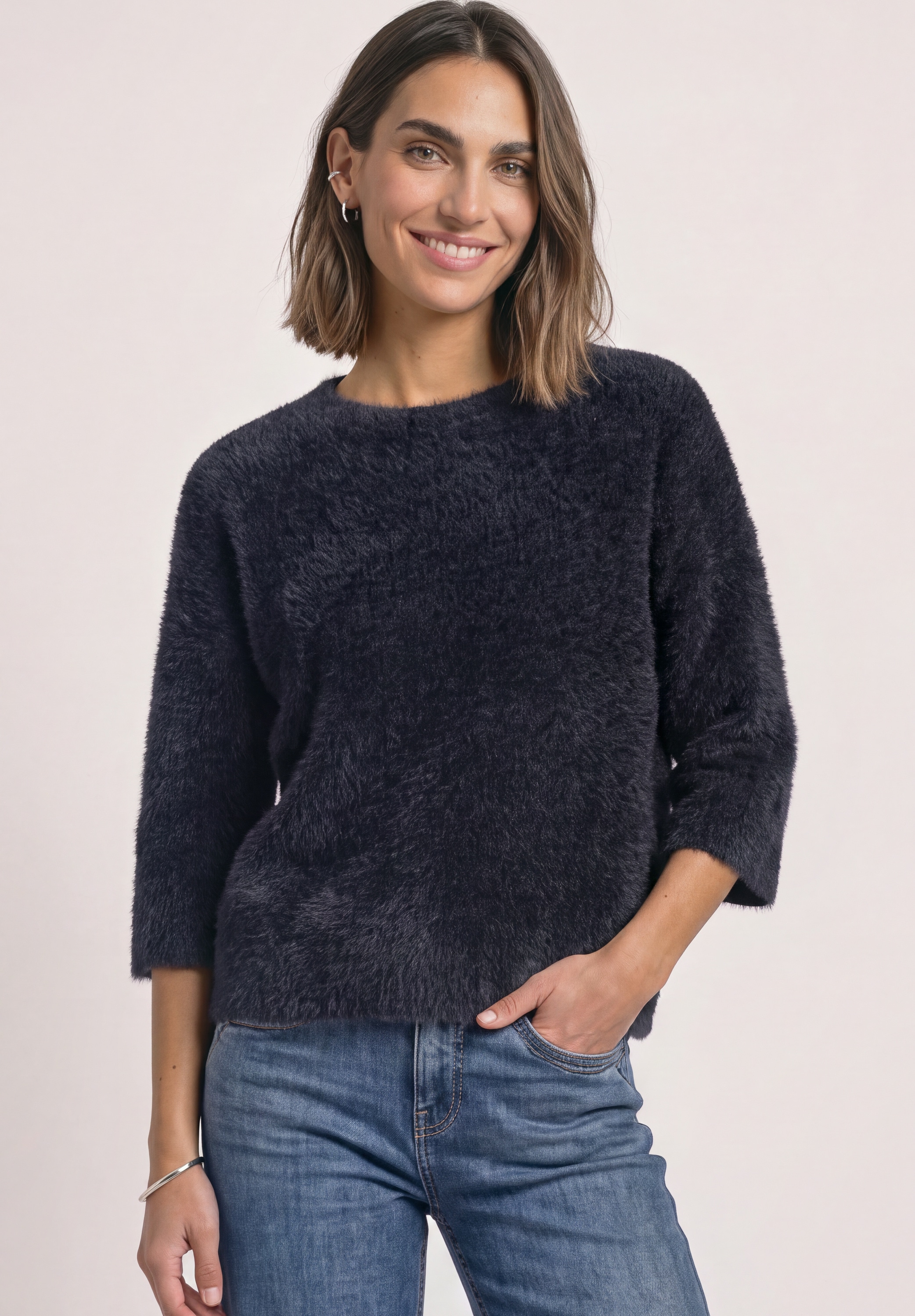 STREET ONE Kurzarmpullover mit Federgarn
