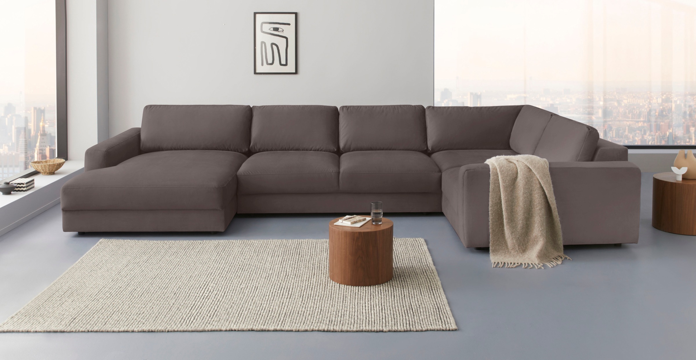 Wohnlandschaft HOME AFFAIRE "Bloomfield, Mega Polsterprogramm, Breite 405cm, viel Platz, U-Form", grau (taupe), B:405cm H:84cm T:224cm, 100% Polyester, Sofas, Wohnlandschaft, mit extra tiefer Sitzfläche, wahlweise mit Sitztiefenverstellung 7