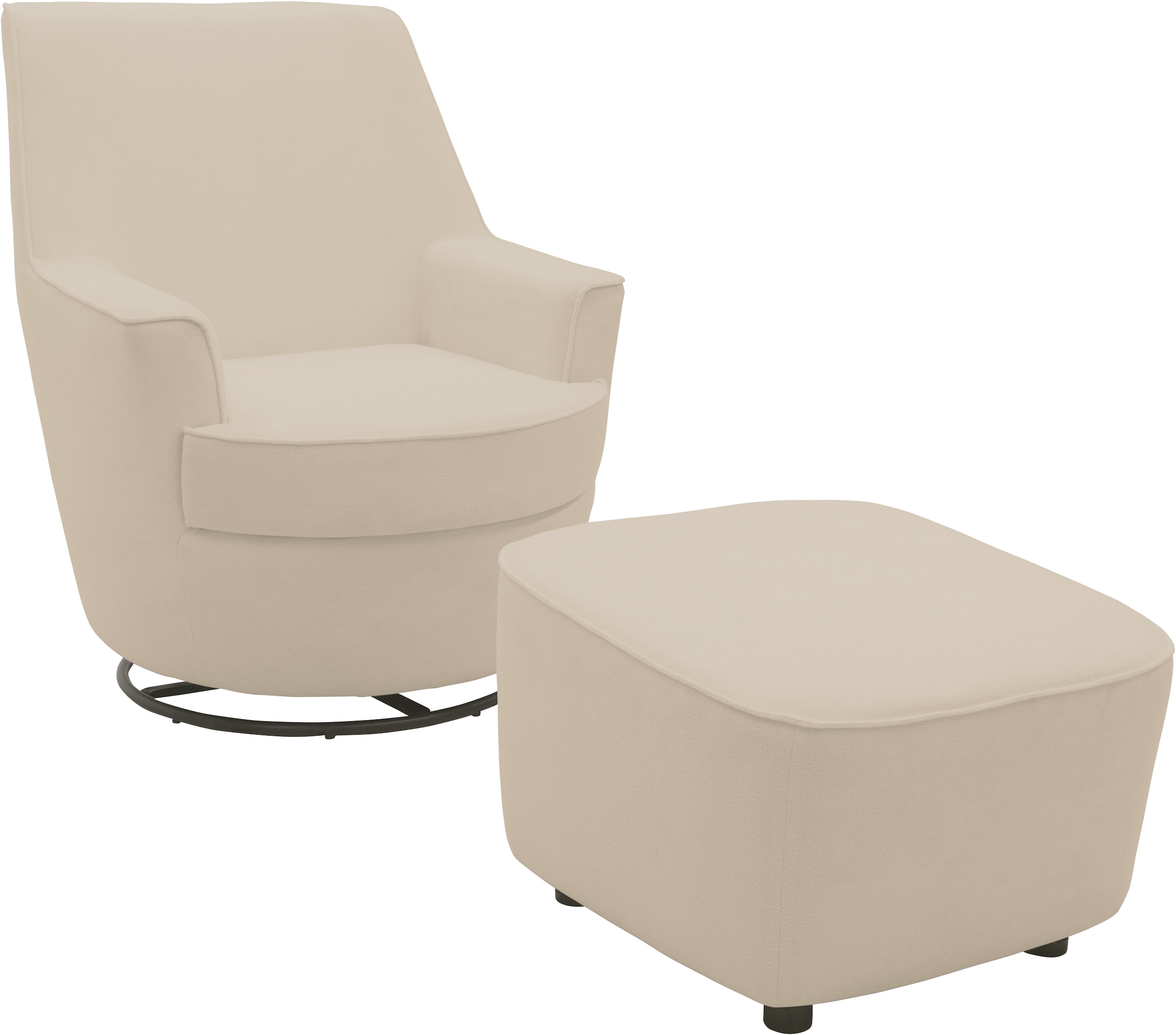 INOSIGN Drehsessel »HETTY, Drehsessel mit Wippfunktion und Hocker; Lesesessel, Armsessel«, (Set, 2 St.), mit Dreh/Wippfunktion, mit Federkern, in Cord und Microfaser
